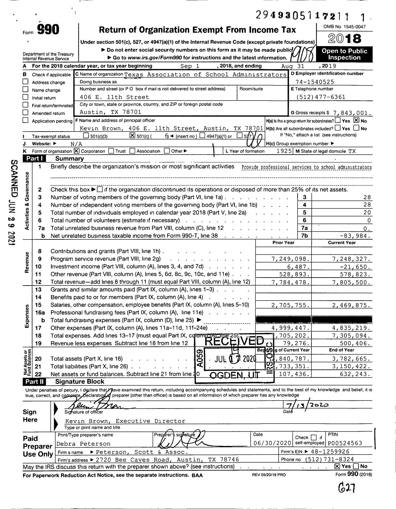 Image of first page of 2018 Form 990O for Texas Association of School Adminstrators