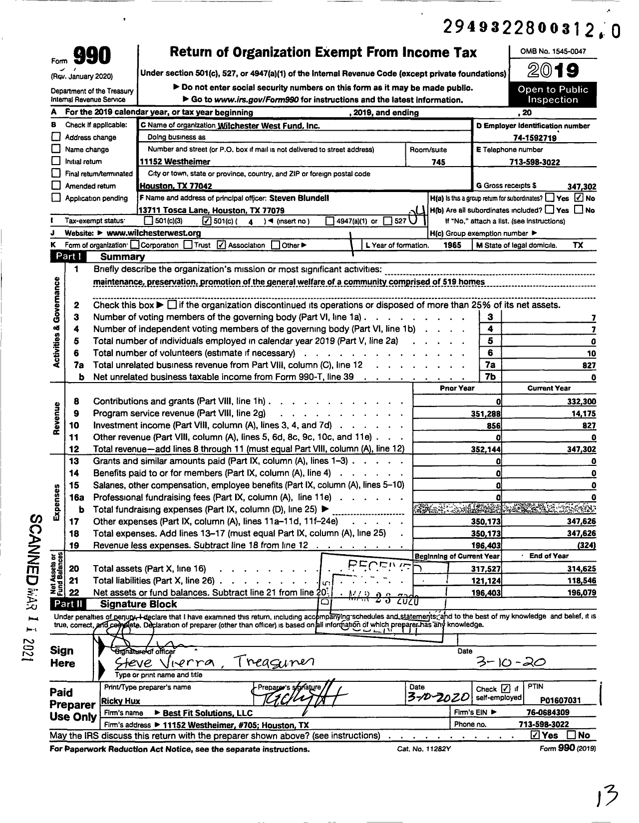 Image of first page of 2019 Form 990O for Wilchester West Fund