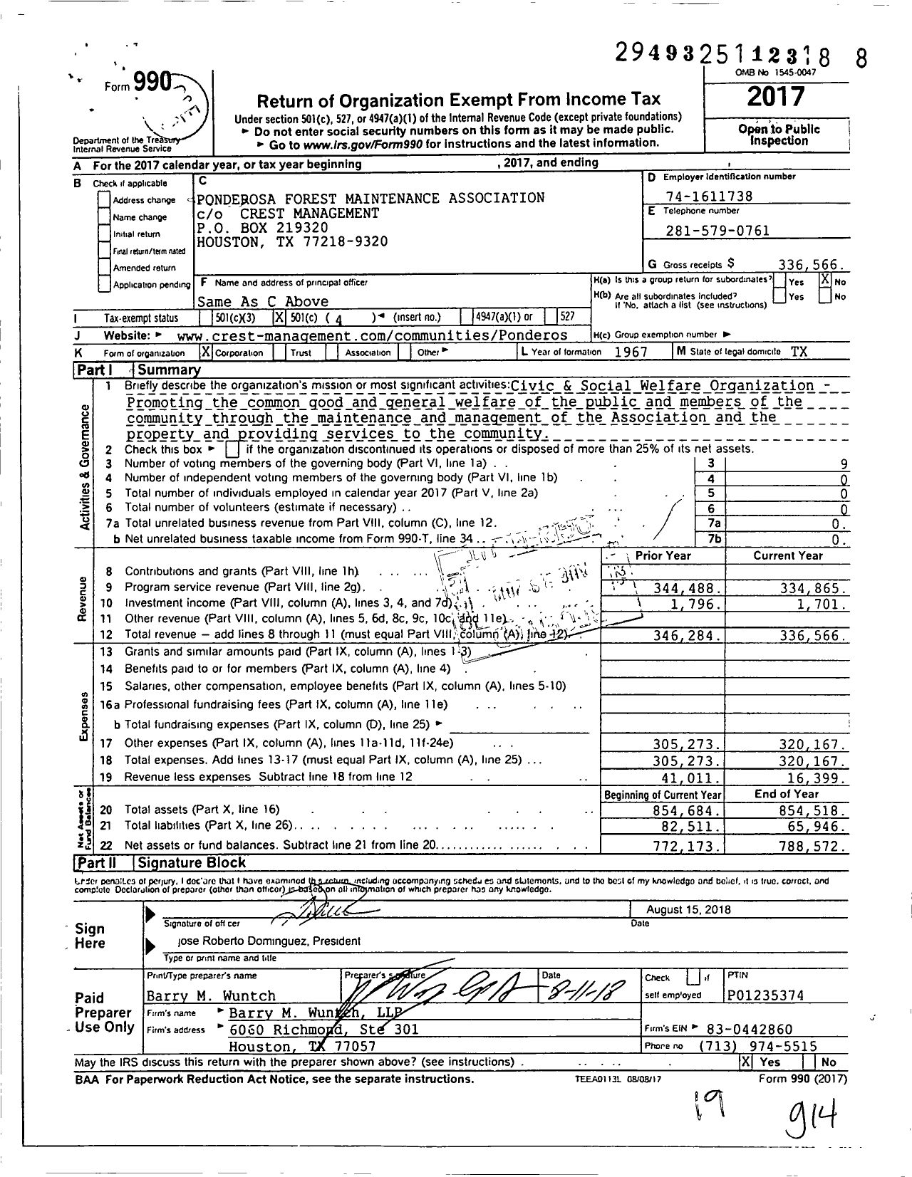 Image of first page of 2017 Form 990O for Ponderosa Forest Maintenance Association