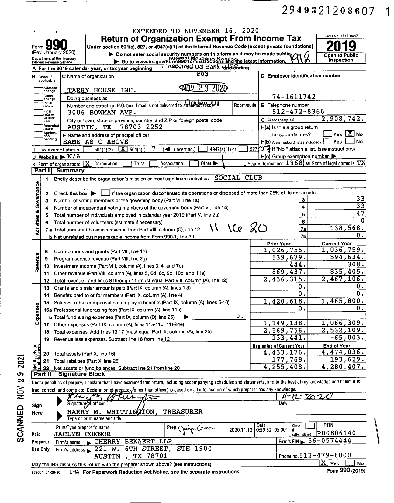 Image of first page of 2019 Form 990O for Tarry House