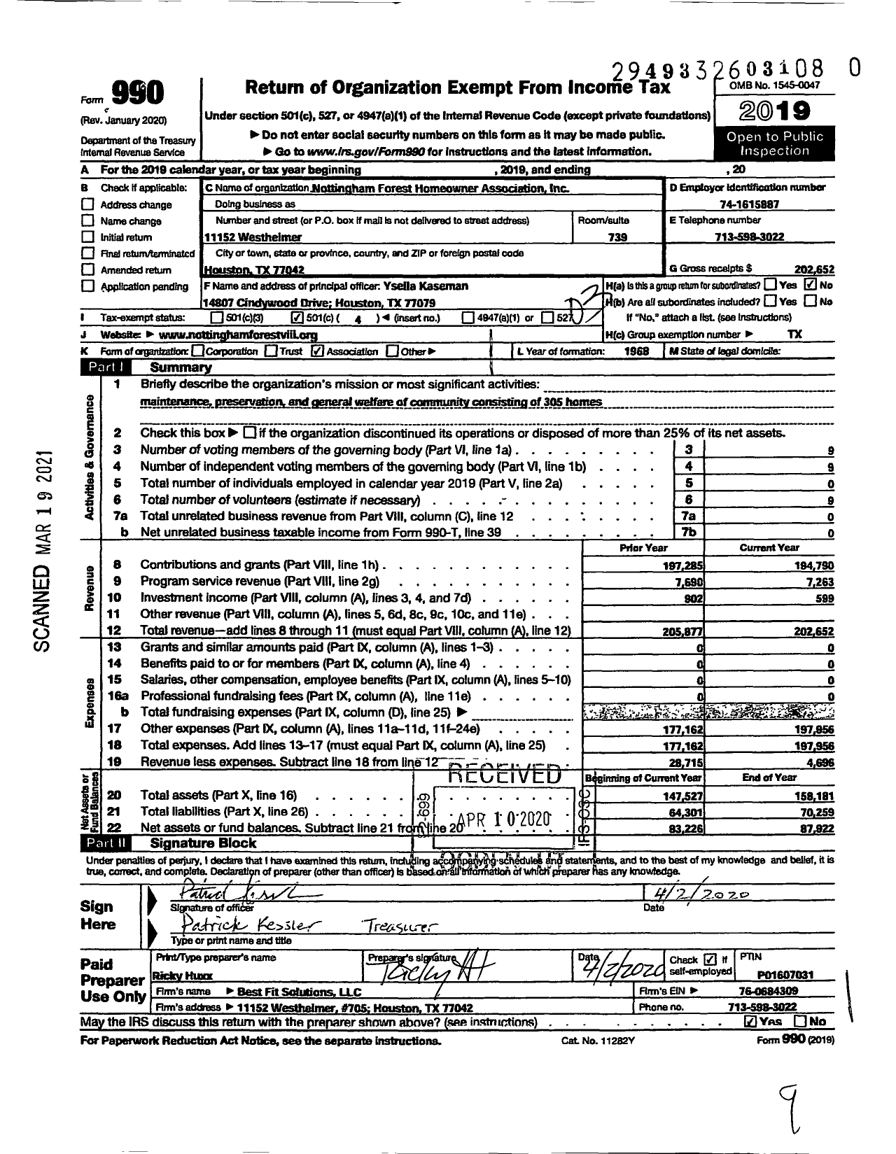 Image of first page of 2019 Form 990 for Nottingham Forest Homeowner Assosciation