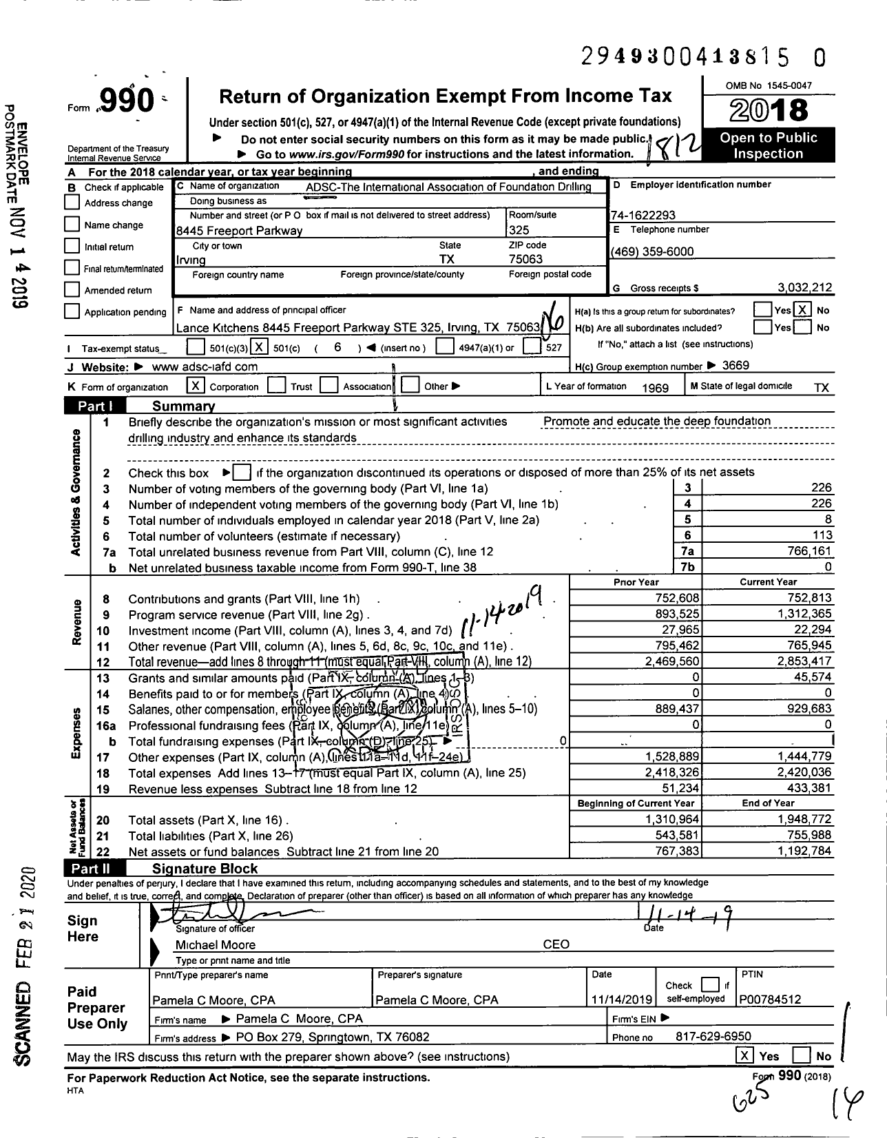 Image of first page of 2018 Form 990O for Adsc the International Association of Foundation Drilling