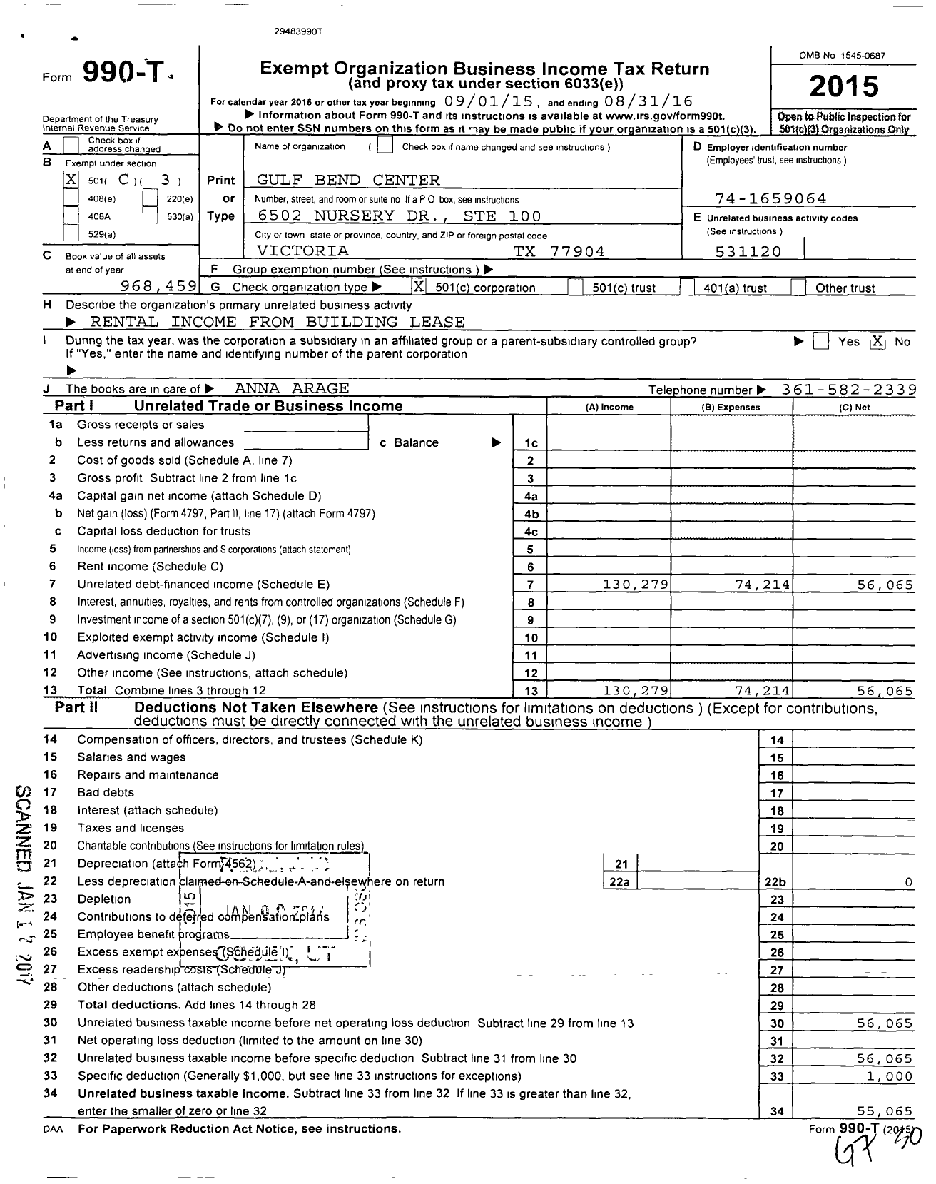 Image of first page of 2015 Form 990 for Gulf Bend Center