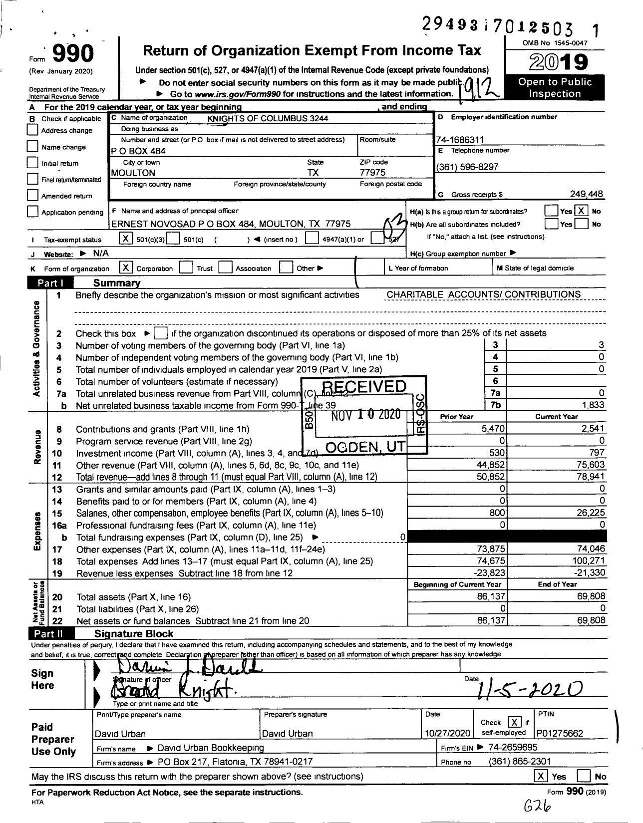 Image of first page of 2019 Form 990 for Knights of Columbus - 3244 FR Joseph Kopp Council