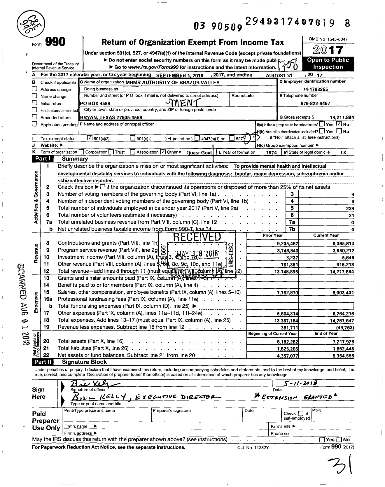 Image of first page of 2016 Form 990 for MHMR Authority of Brazos Valley (MHMR)