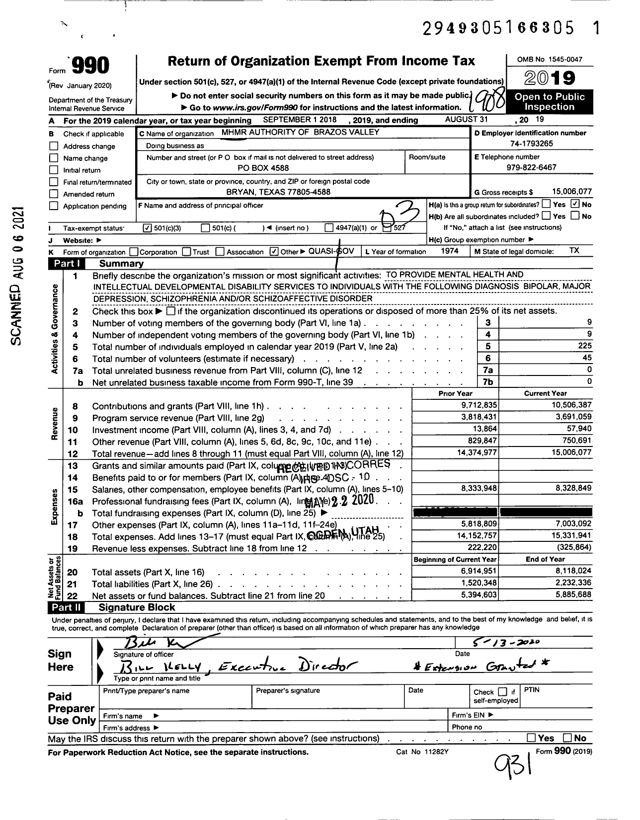 Image of first page of 2018 Form 990 for MHMR Authority of Brazos Valley (MHMR)