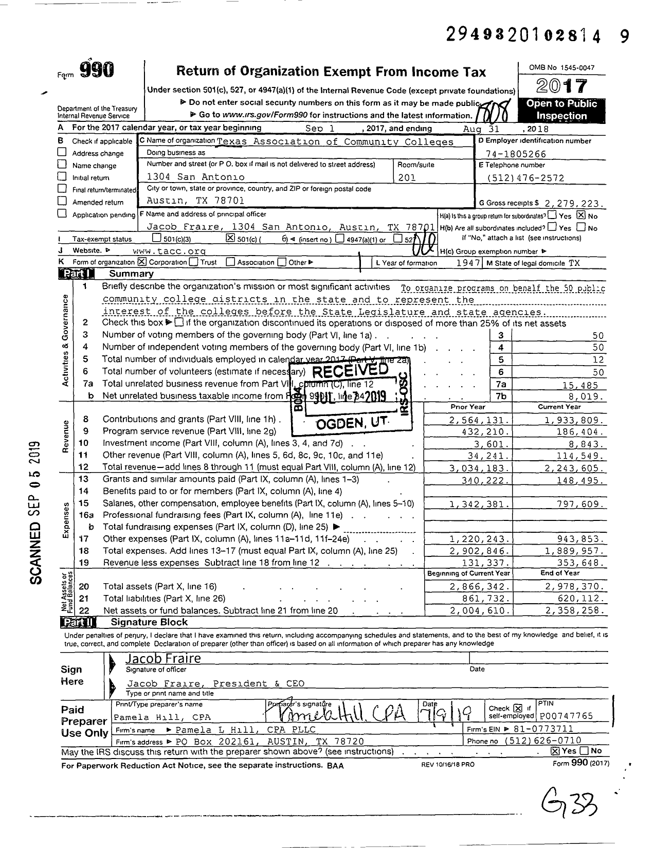 Image of first page of 2017 Form 990O for Texas Association of Community Colleges