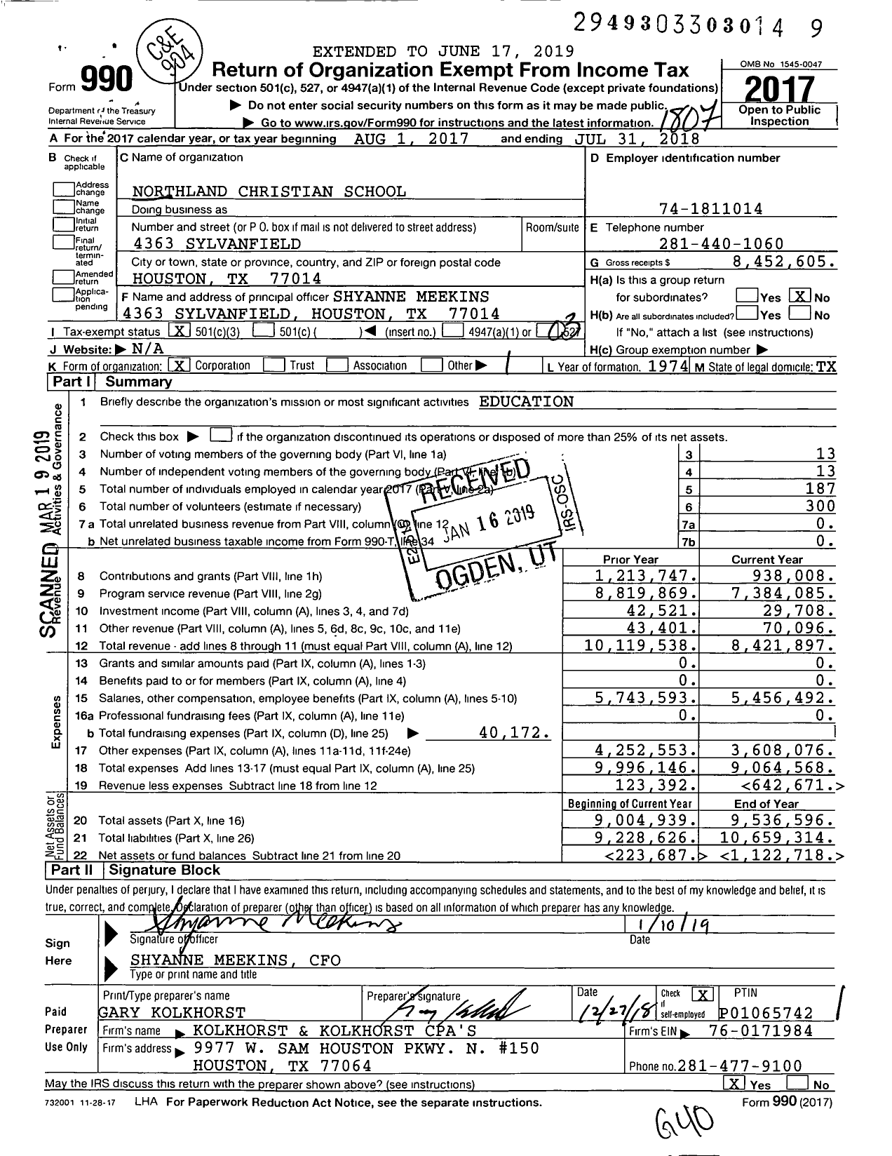 Image of first page of 2017 Form 990 for Northland Christian School