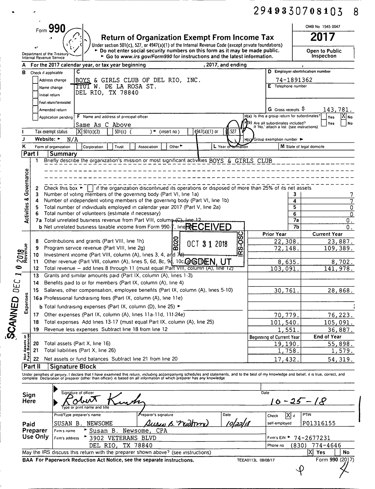 Image of first page of 2017 Form 990 for Boys and Girls Club of Del Rio