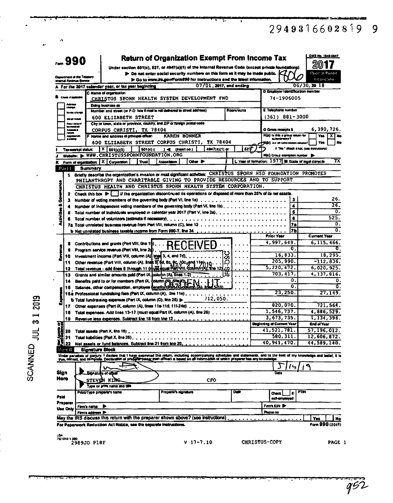 Image of first page of 2017 Form 990 for Christus Spohn Health System DEVELOPMENT FND