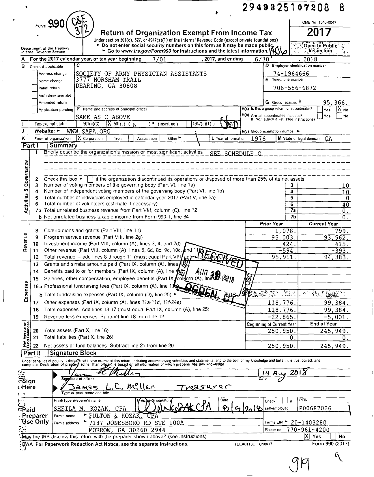 Image of first page of 2017 Form 990O for SOCIETY OF ARMY PHYSICIAN ASSISTANtS