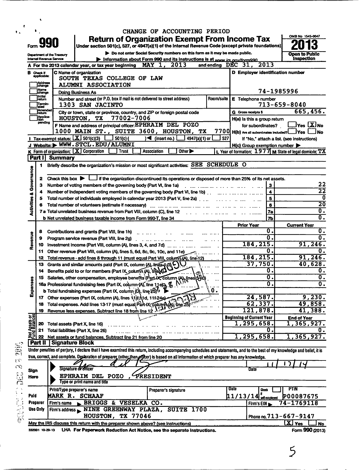 Image of first page of 2013 Form 990 for South Texas College of Law Alumni Association