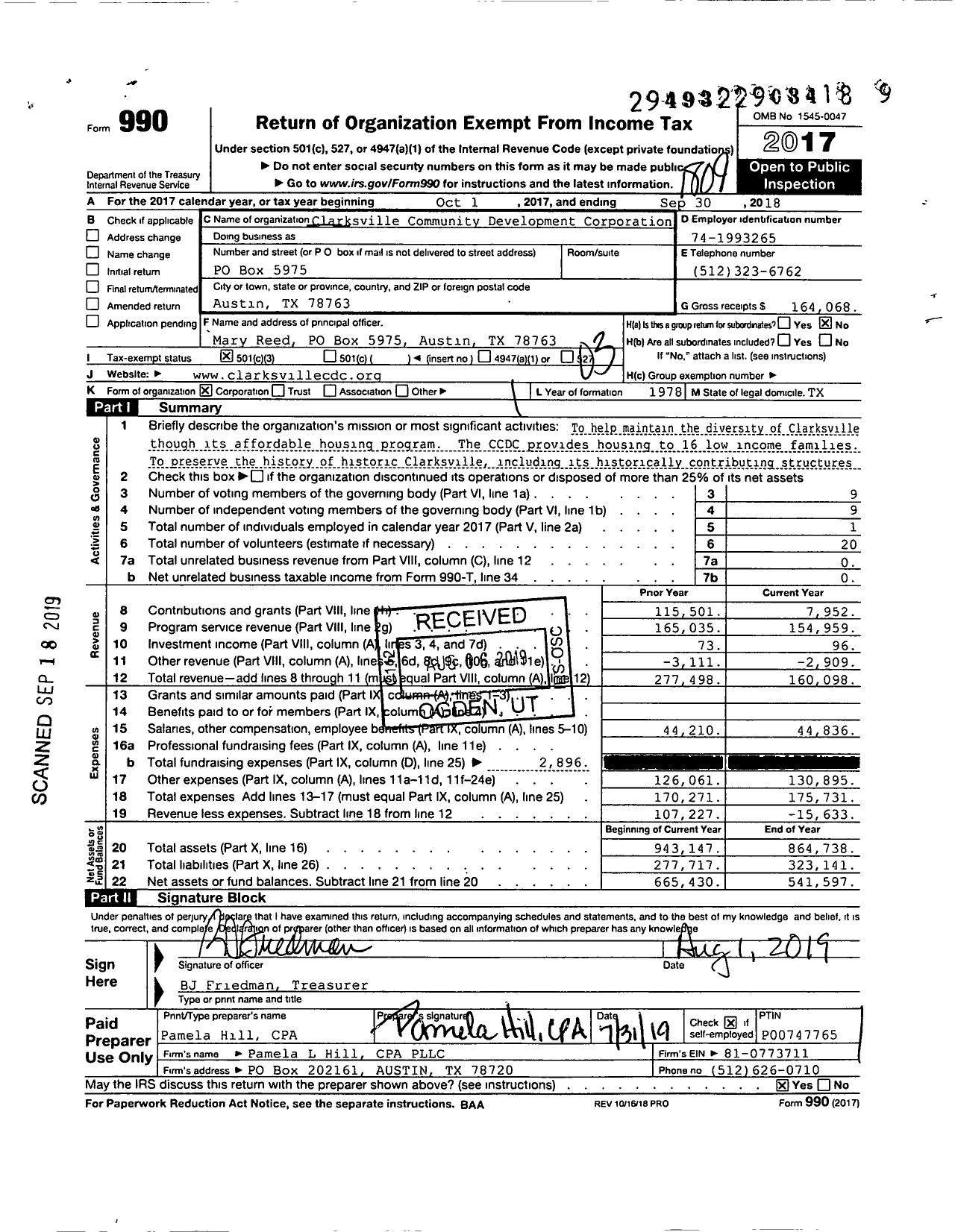 Image of first page of 2017 Form 990 for Clarksville Community Development Corporation