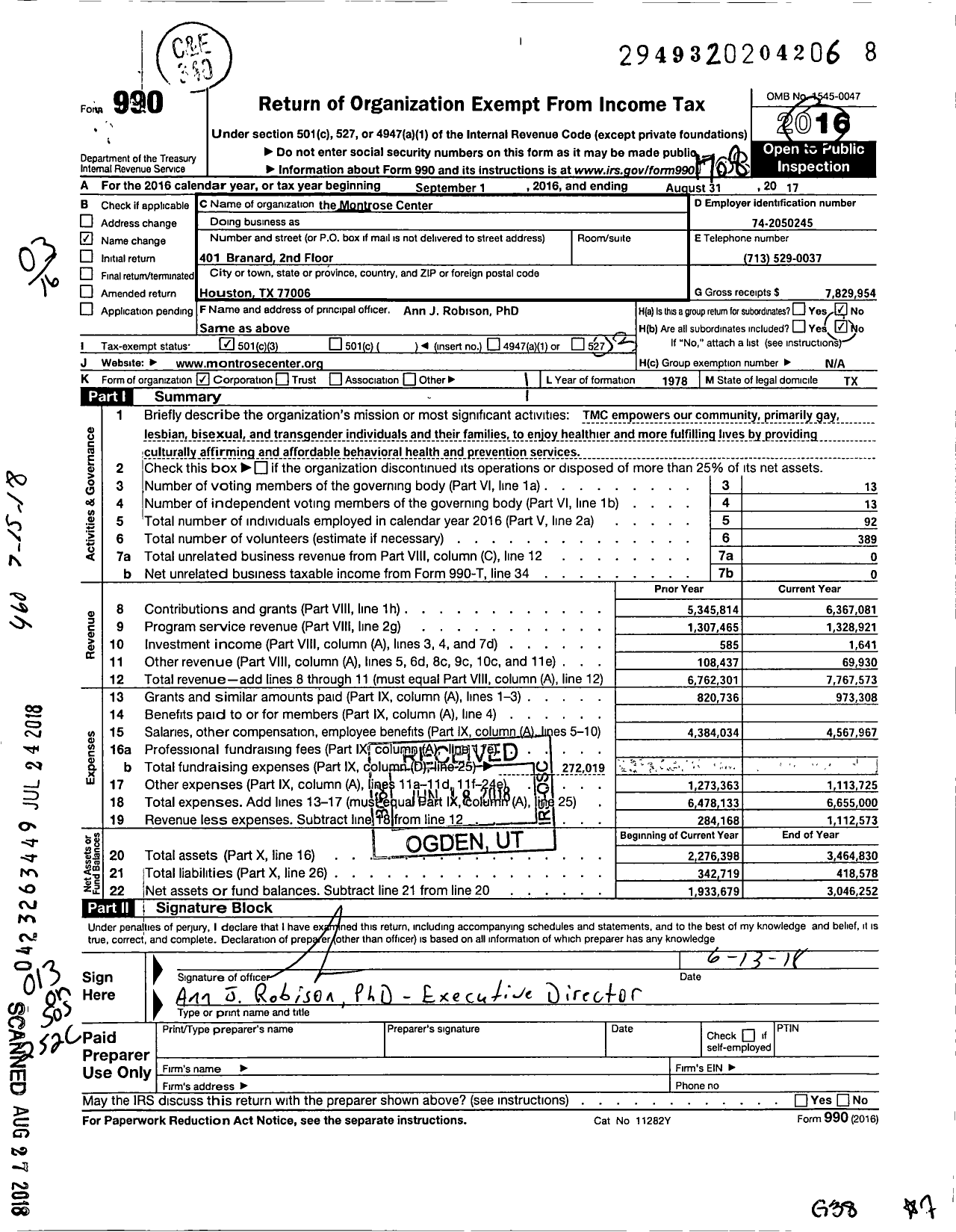 Image of first page of 2016 Form 990 for The Montrose Center