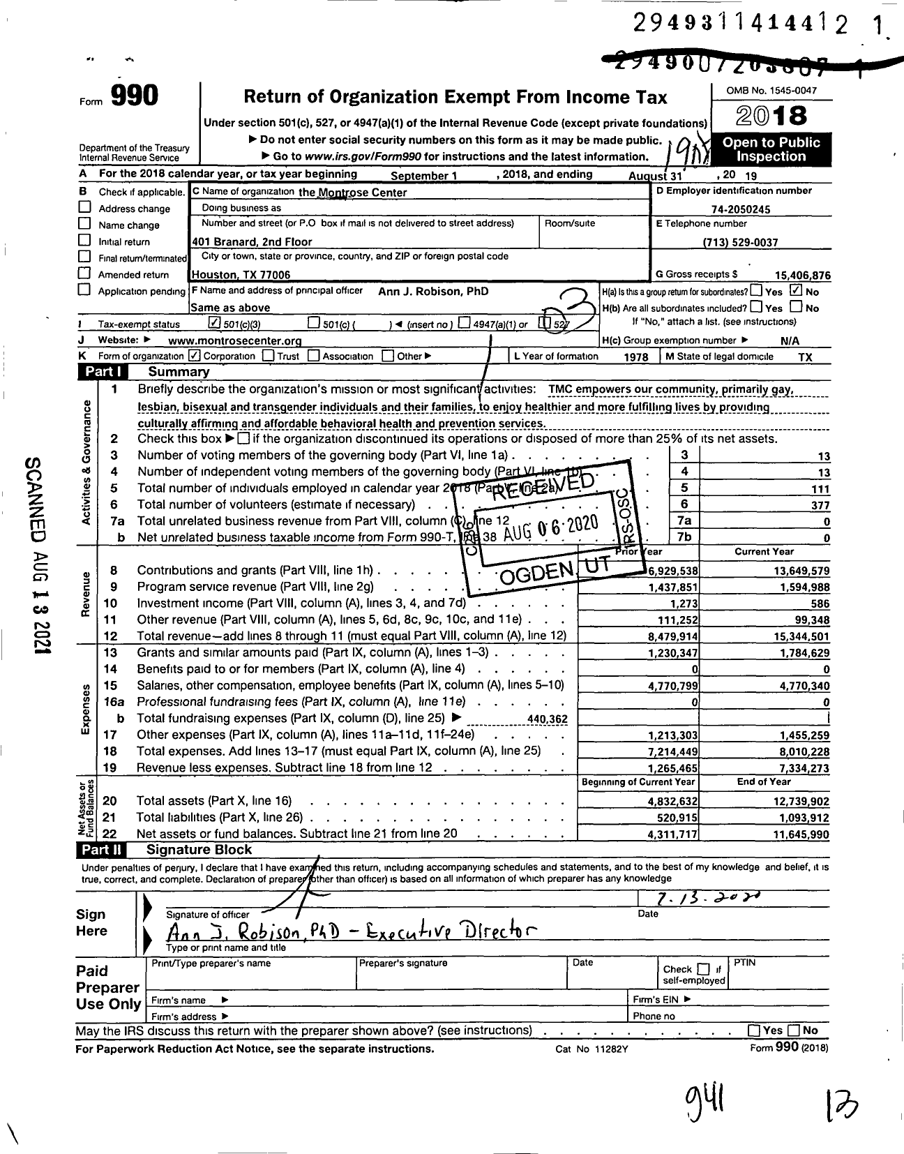 Image of first page of 2018 Form 990 for The Montrose Center
