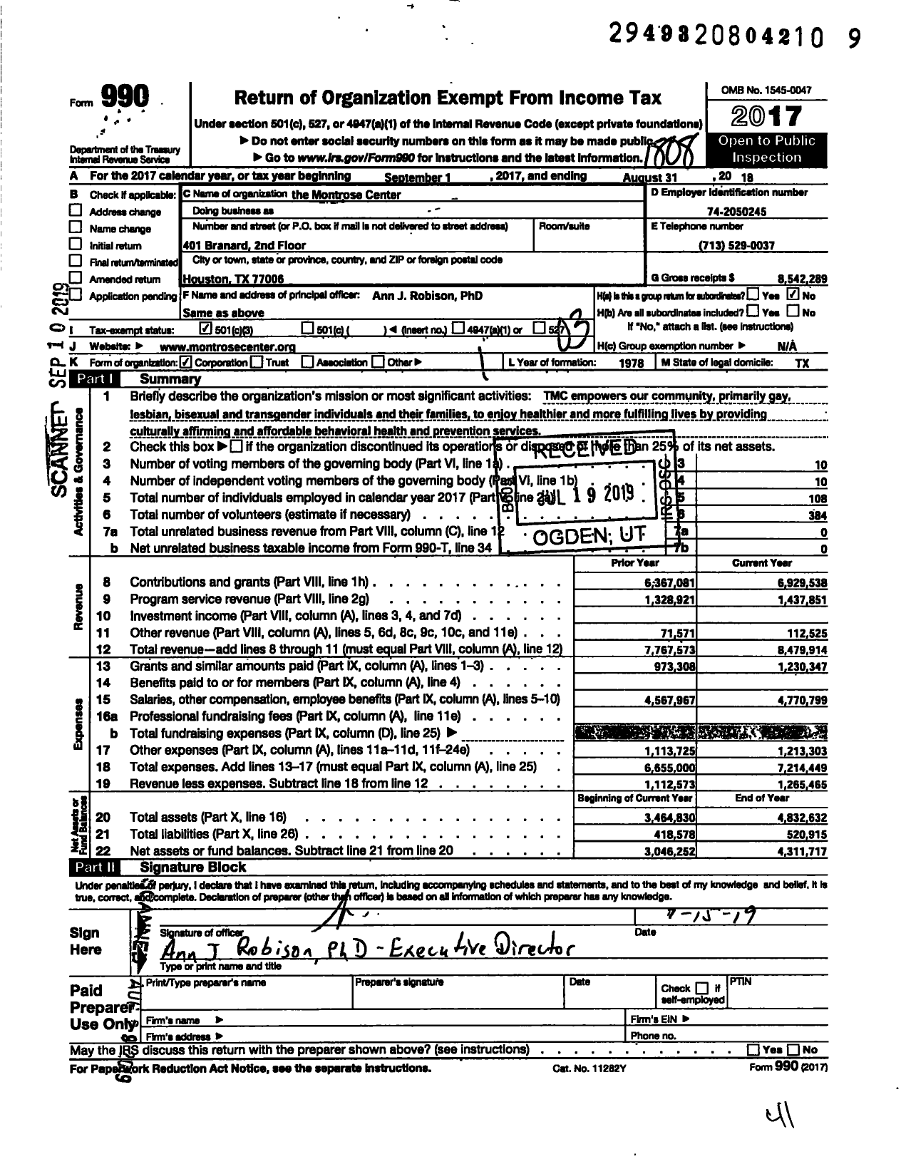 Image of first page of 2017 Form 990 for The Montrose Center