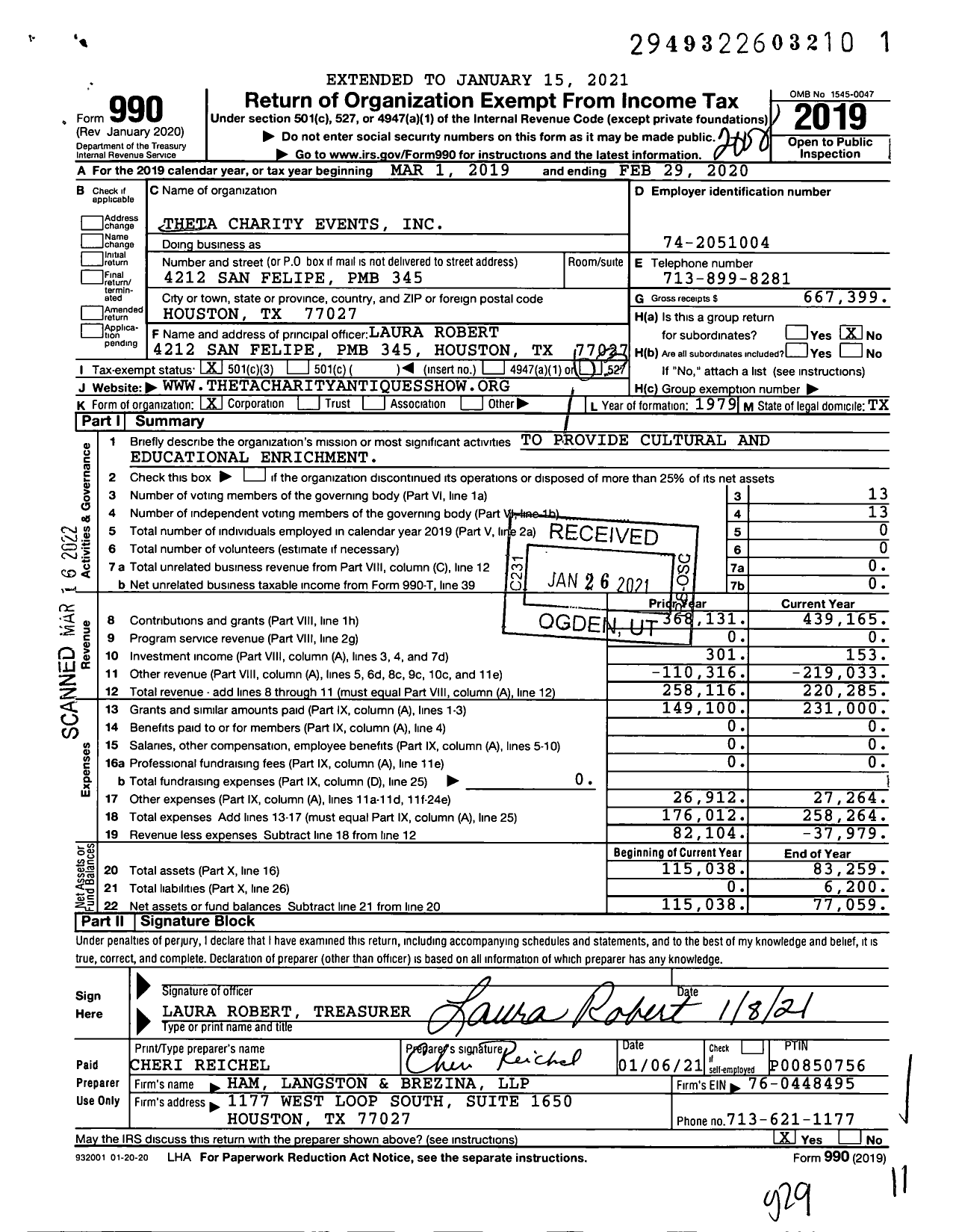 Image of first page of 2019 Form 990 for Theta Charity Events