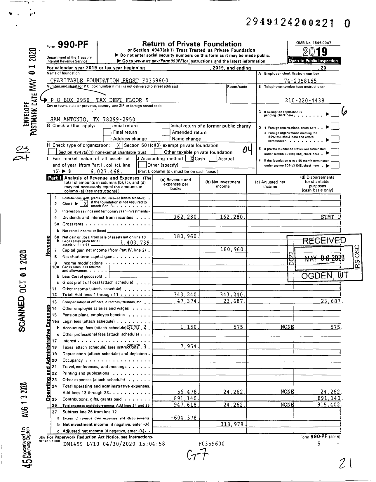 Image of first page of 2019 Form 990PR for Charitable Foundation Frost F0359600