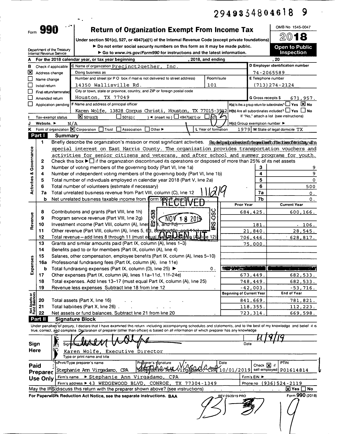 Image of first page of 2018 Form 990 for Precinct2gether