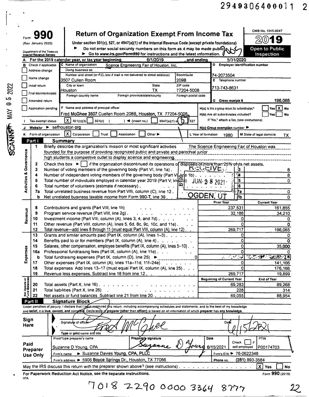 Image of first page of 2019 Form 990 for Science Engineering Fair of Houston