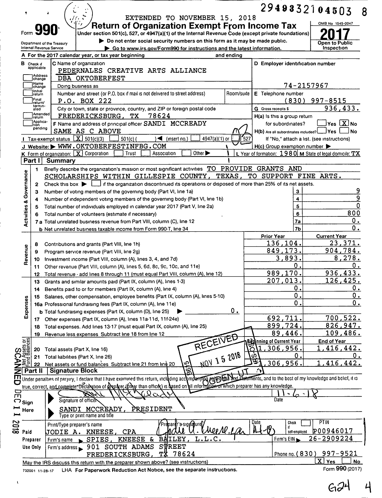 Image of first page of 2017 Form 990 for Oktoberfest