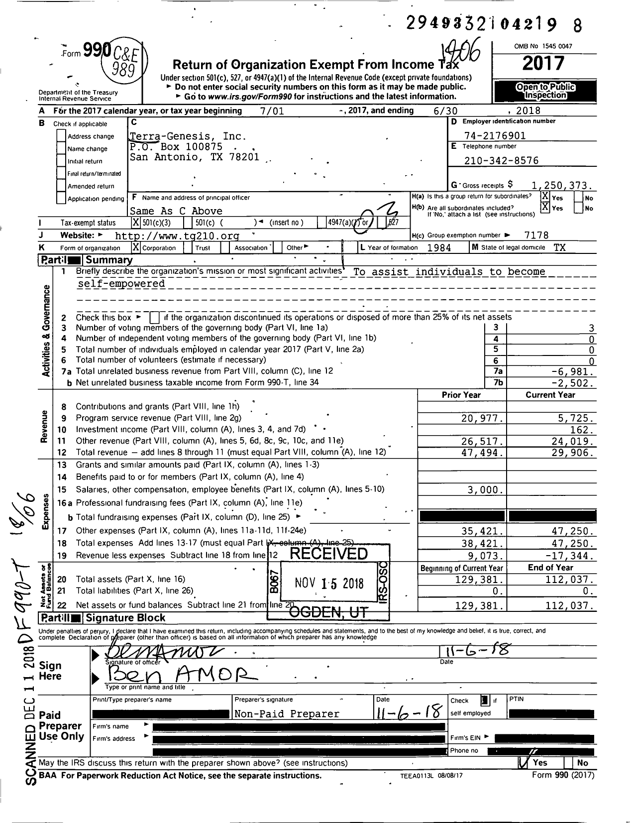 Image of first page of 2017 Form 990 for Terra-Genesis