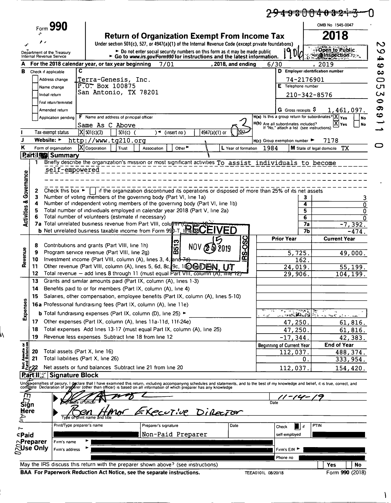 Image of first page of 2018 Form 990 for Terra-Genesis