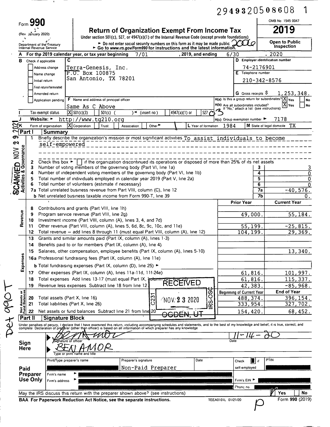 Image of first page of 2019 Form 990 for Terra-Genesis