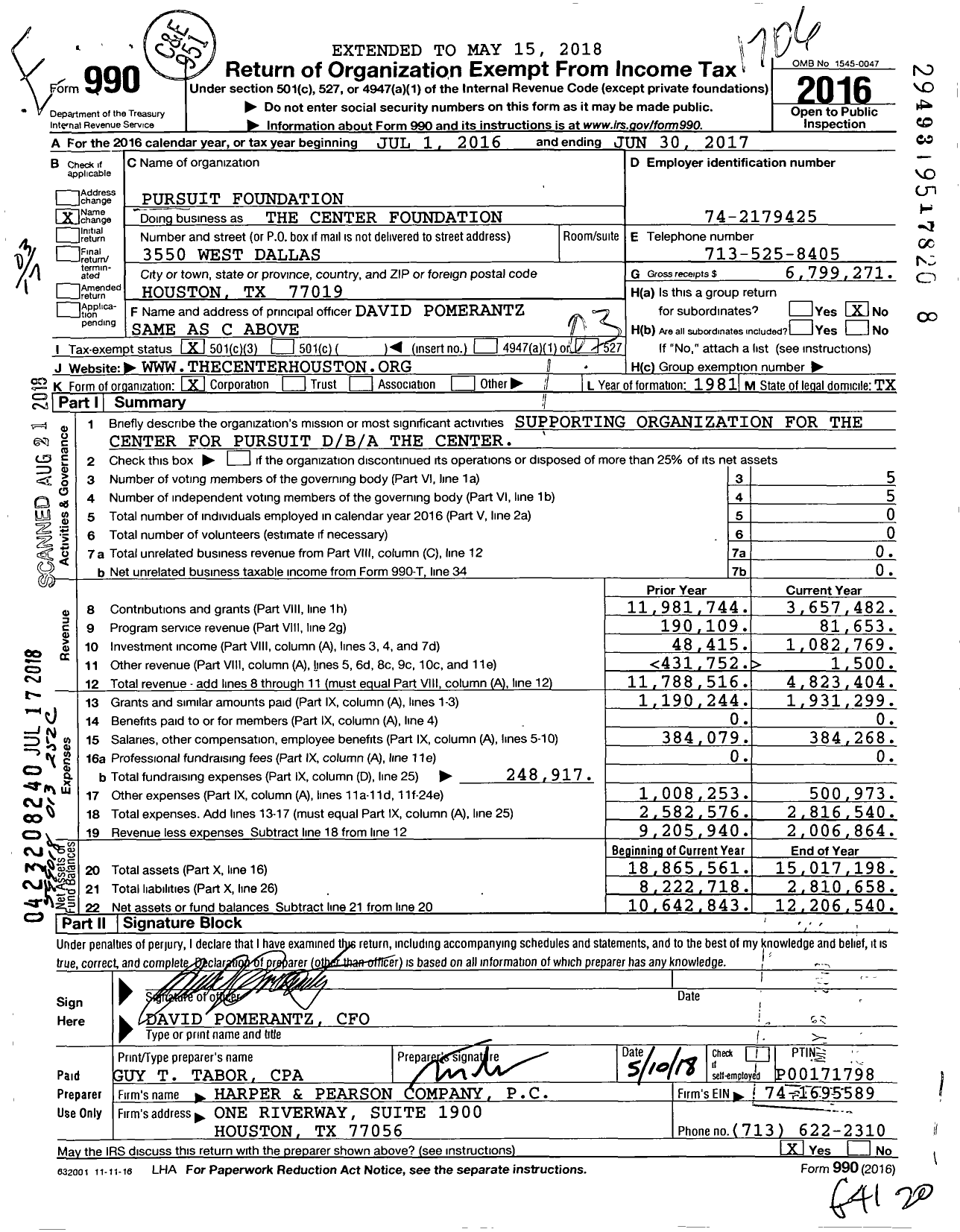 Image of first page of 2016 Form 990 for Pursuit Foundation