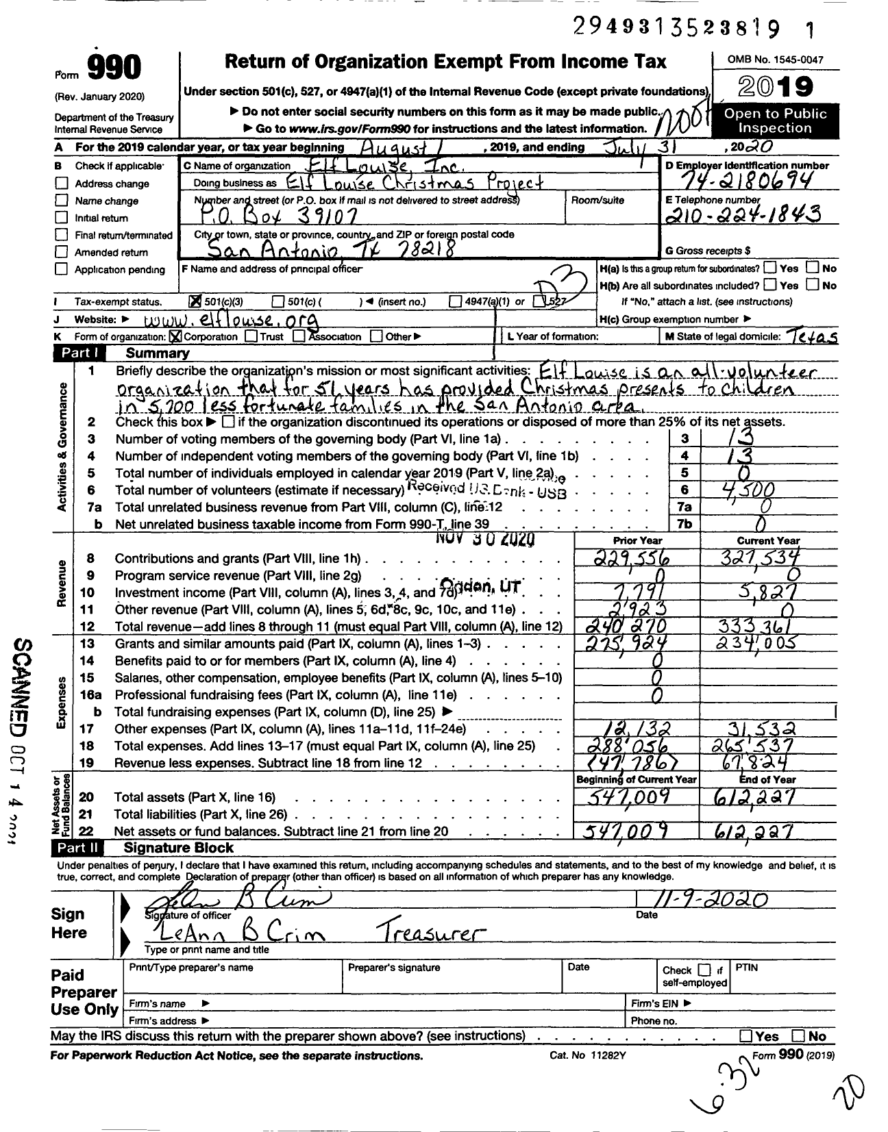 Image of first page of 2019 Form 990 for Elf Louise Christmas Project