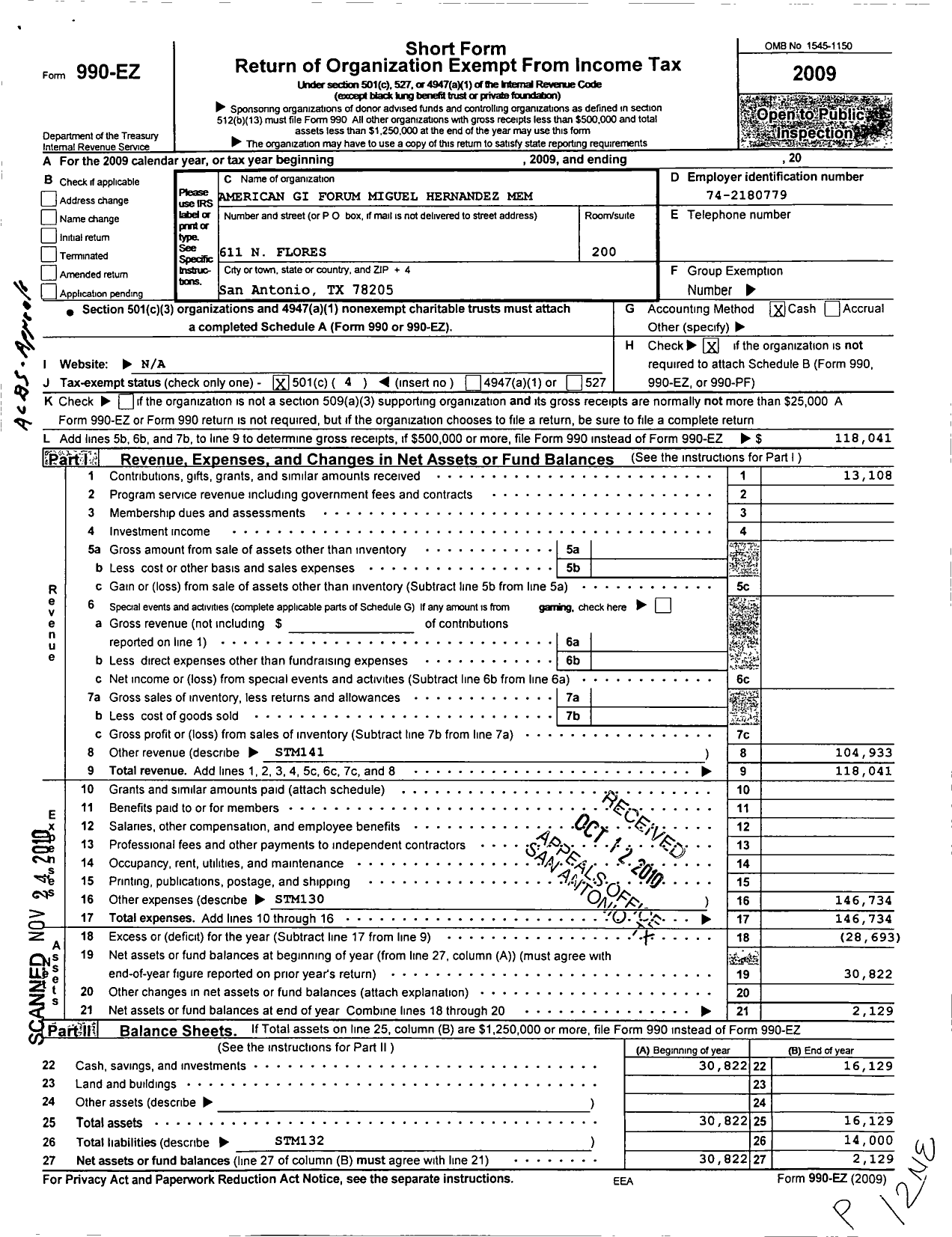 Image of first page of 2009 Form 990EO for American Gi Forum Miguel Hernandez JR Memorial Chapter