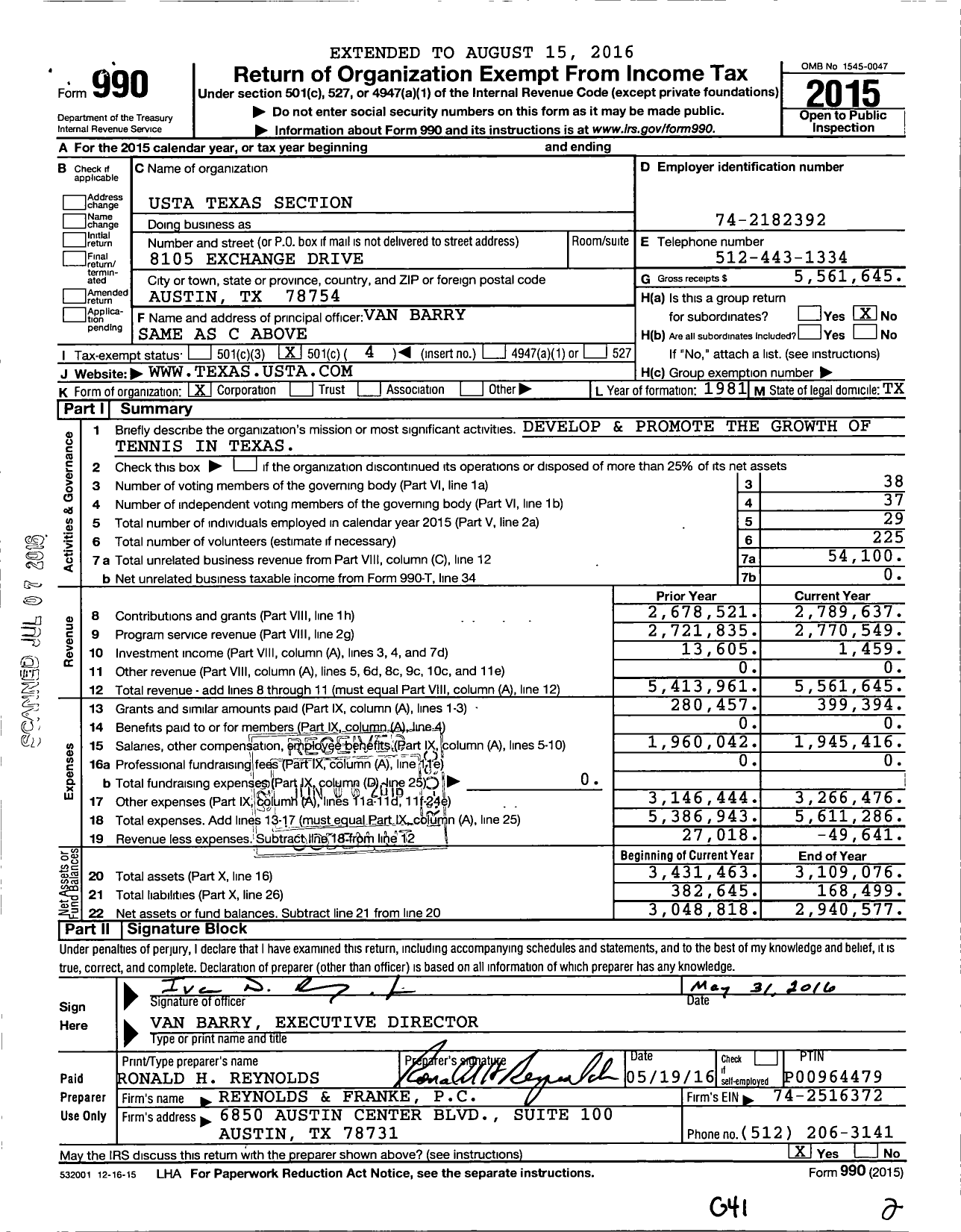 Image of first page of 2015 Form 990O for Usta Texas Section