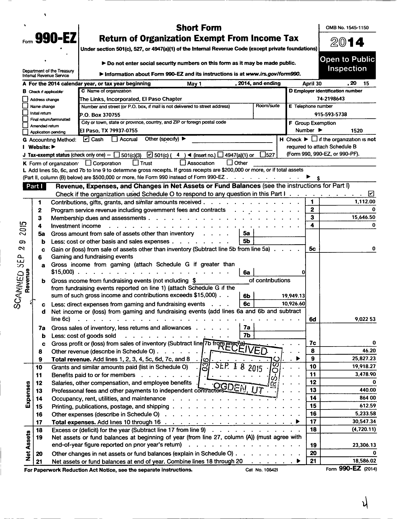 Image of first page of 2014 Form 990EO for Links / El Paso Chapter