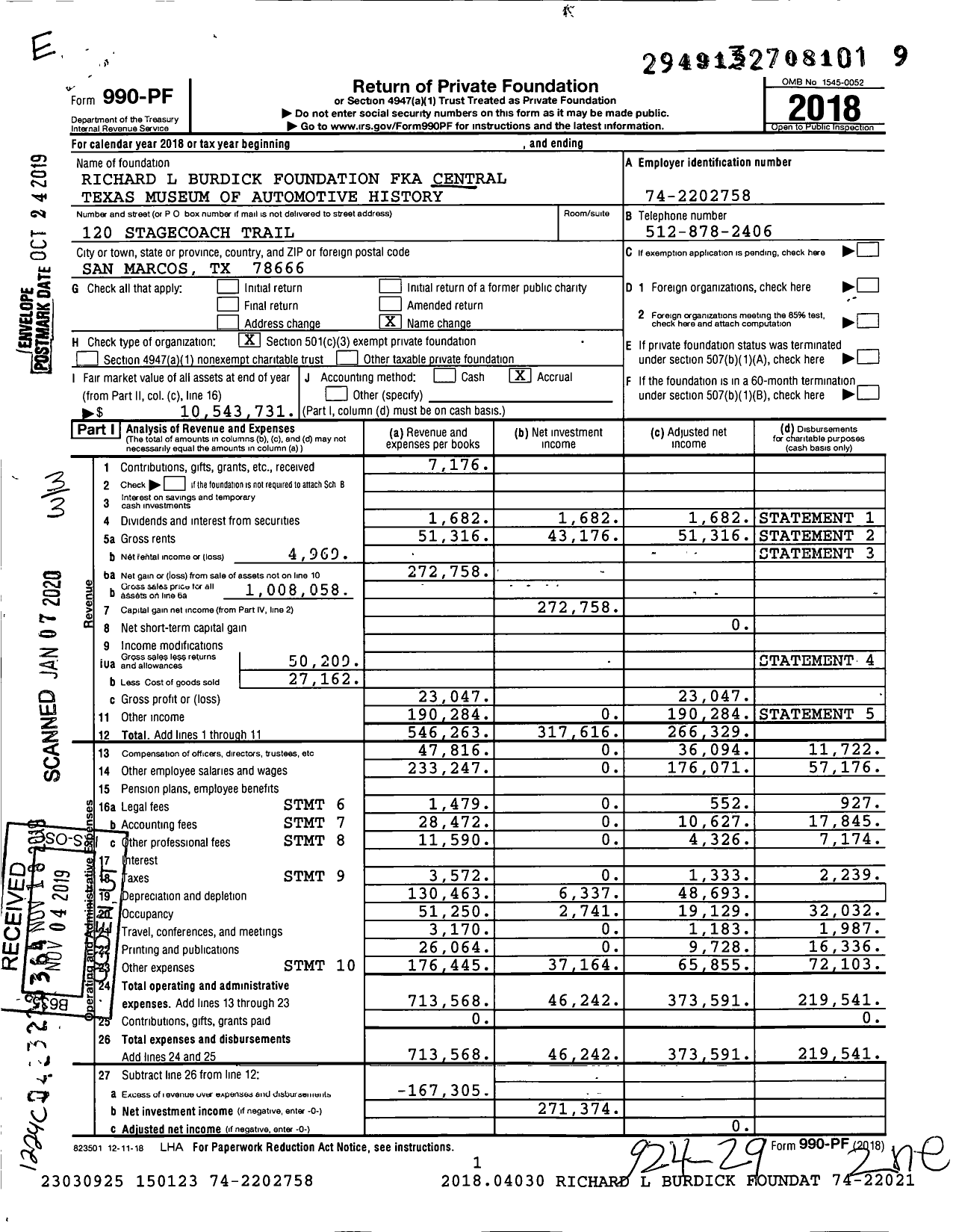 Image of first page of 2018 Form 990PF for Richard L Burdick Foundation