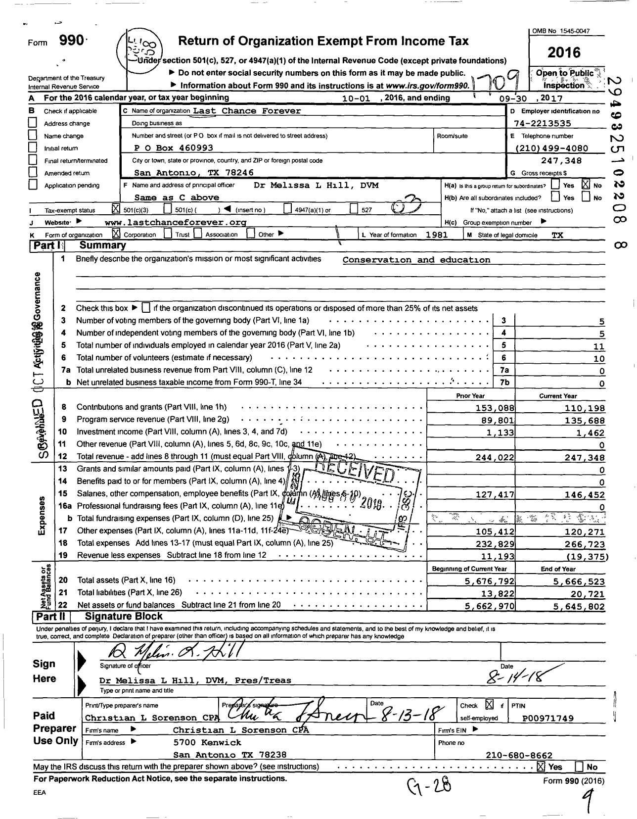 Image of first page of 2016 Form 990 for Last Chance Forever