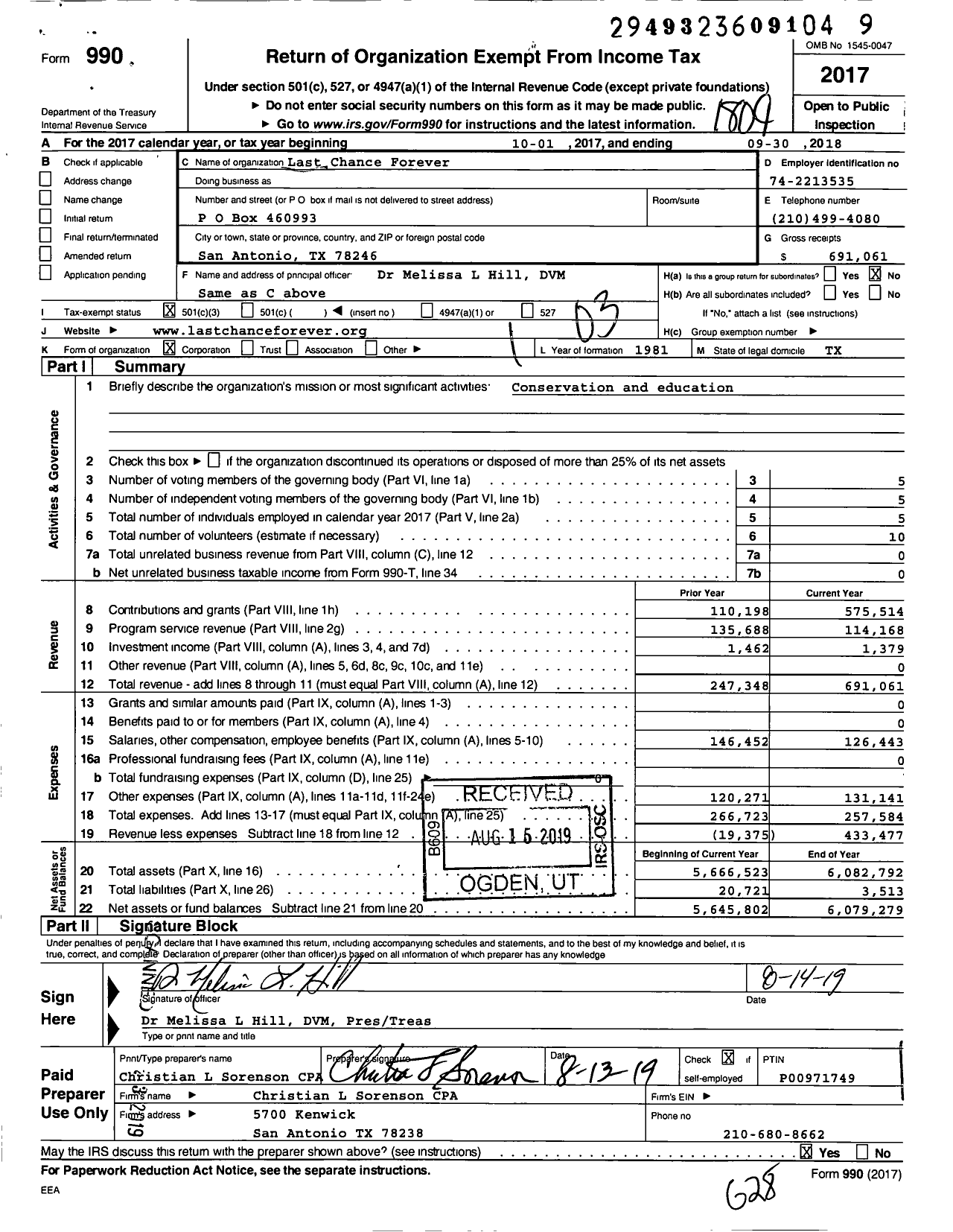 Image of first page of 2017 Form 990 for Last Chance Forever