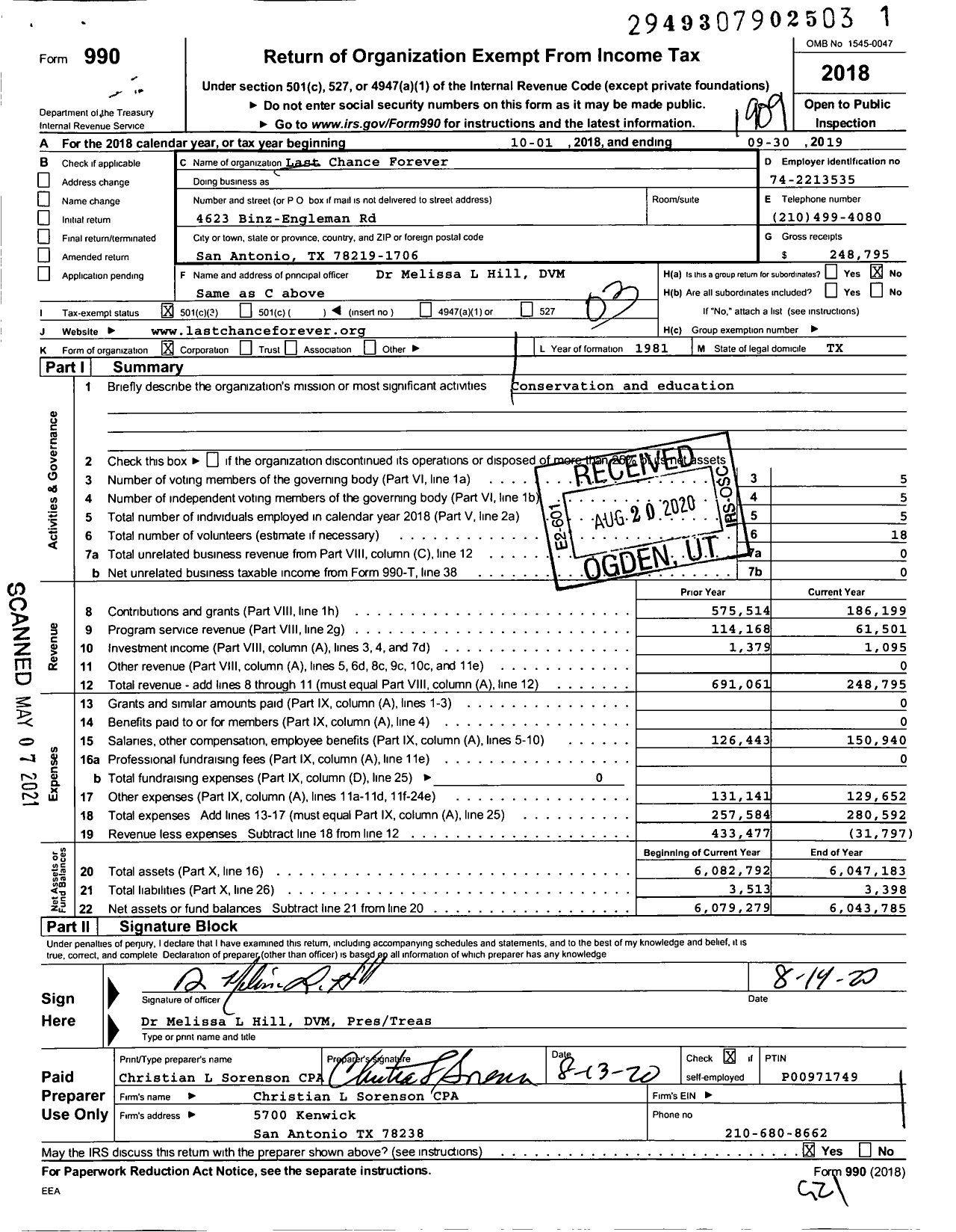 Image of first page of 2018 Form 990 for Last Chance Forever