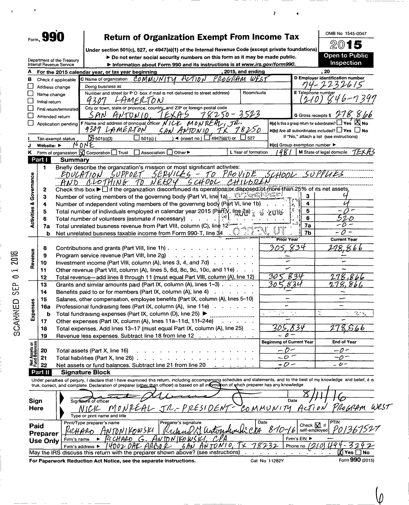 Image of first page of 2015 Form 990 for Community Action Program West
