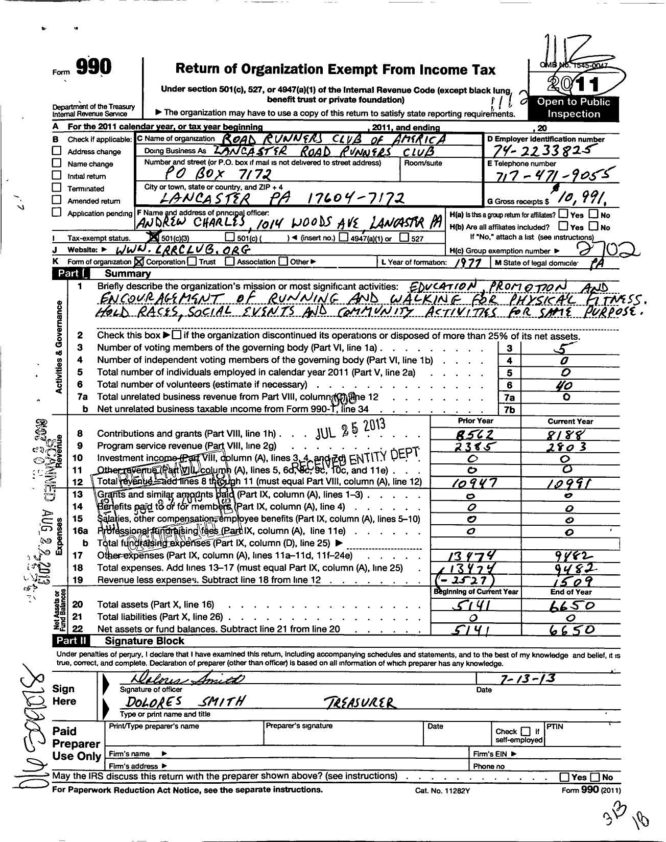 Image of first page of 2011 Form 990 for Road Runners Club of America