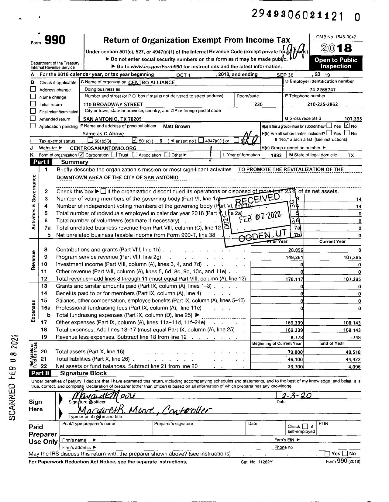 Image of first page of 2018 Form 990O for Centro Alliance