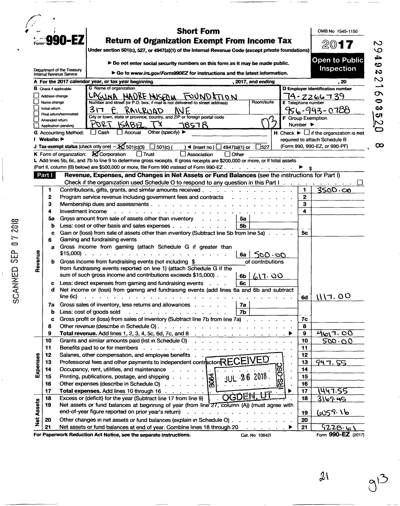 Image of first page of 2017 Form 990EZ for Laguna Madre Museum Foundation