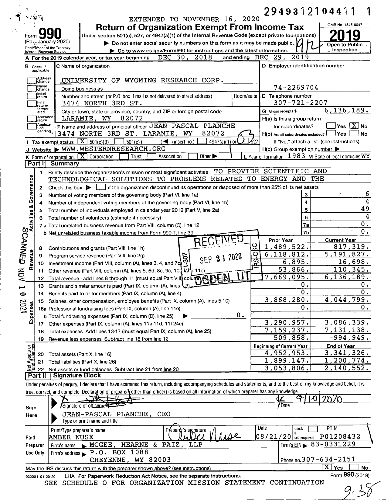 Image of first page of 2019 Form 990 for Western Research Institute