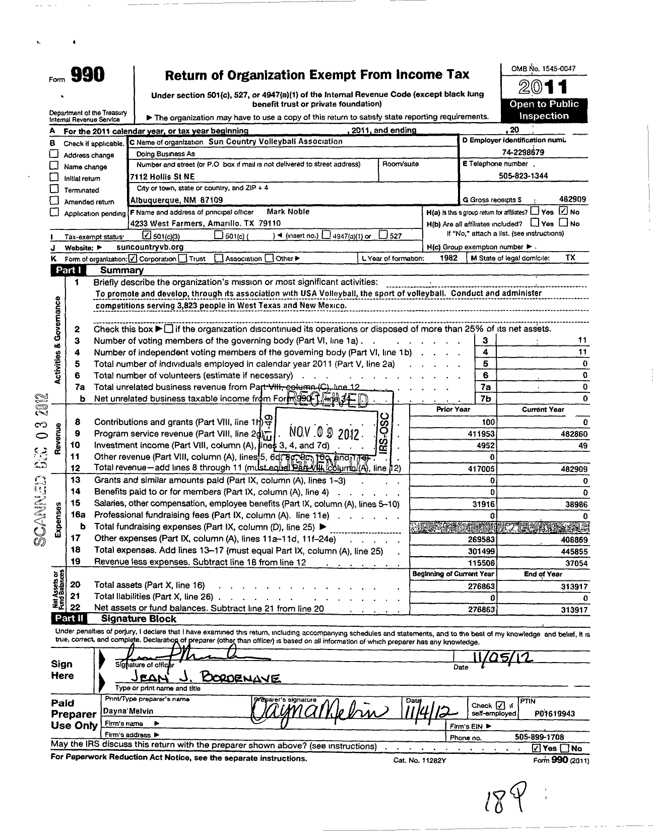 Image of first page of 2011 Form 990 for The Sun Country Region Volleyball Association