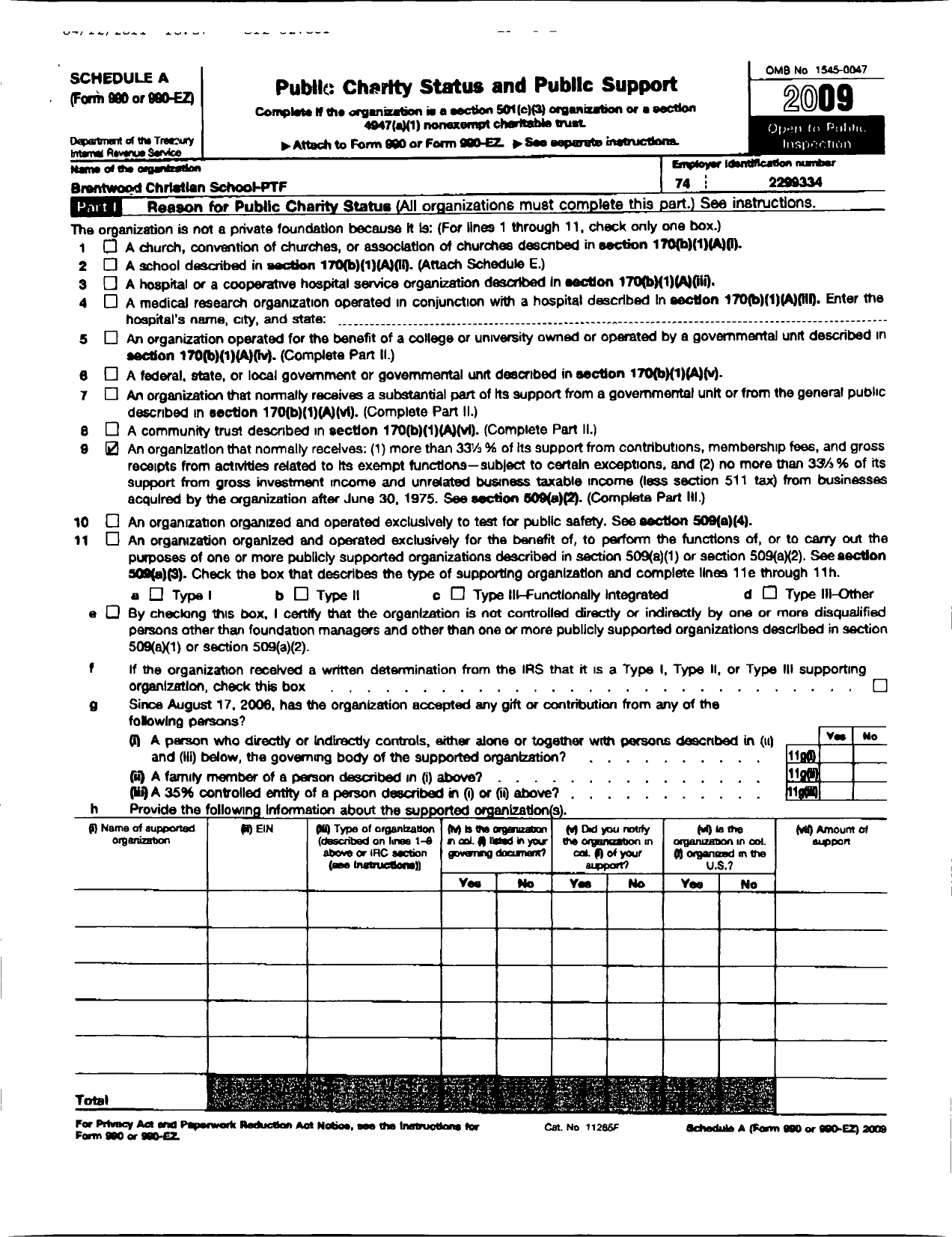 Image of first page of 2009 Form 990ER for Brentwood Christian School PTF