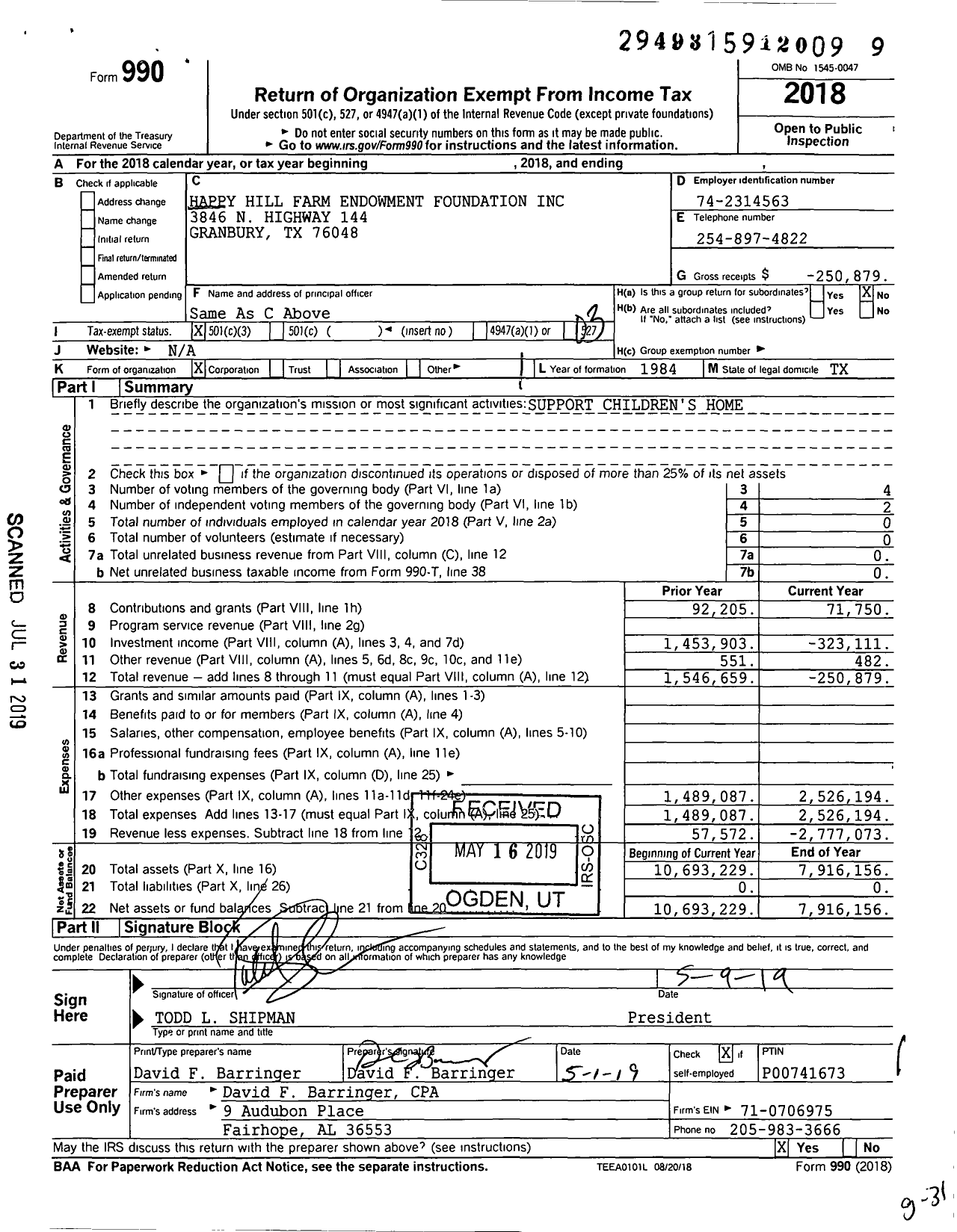 Image of first page of 2018 Form 990 for Happy Hill Farm Endowment Foundation