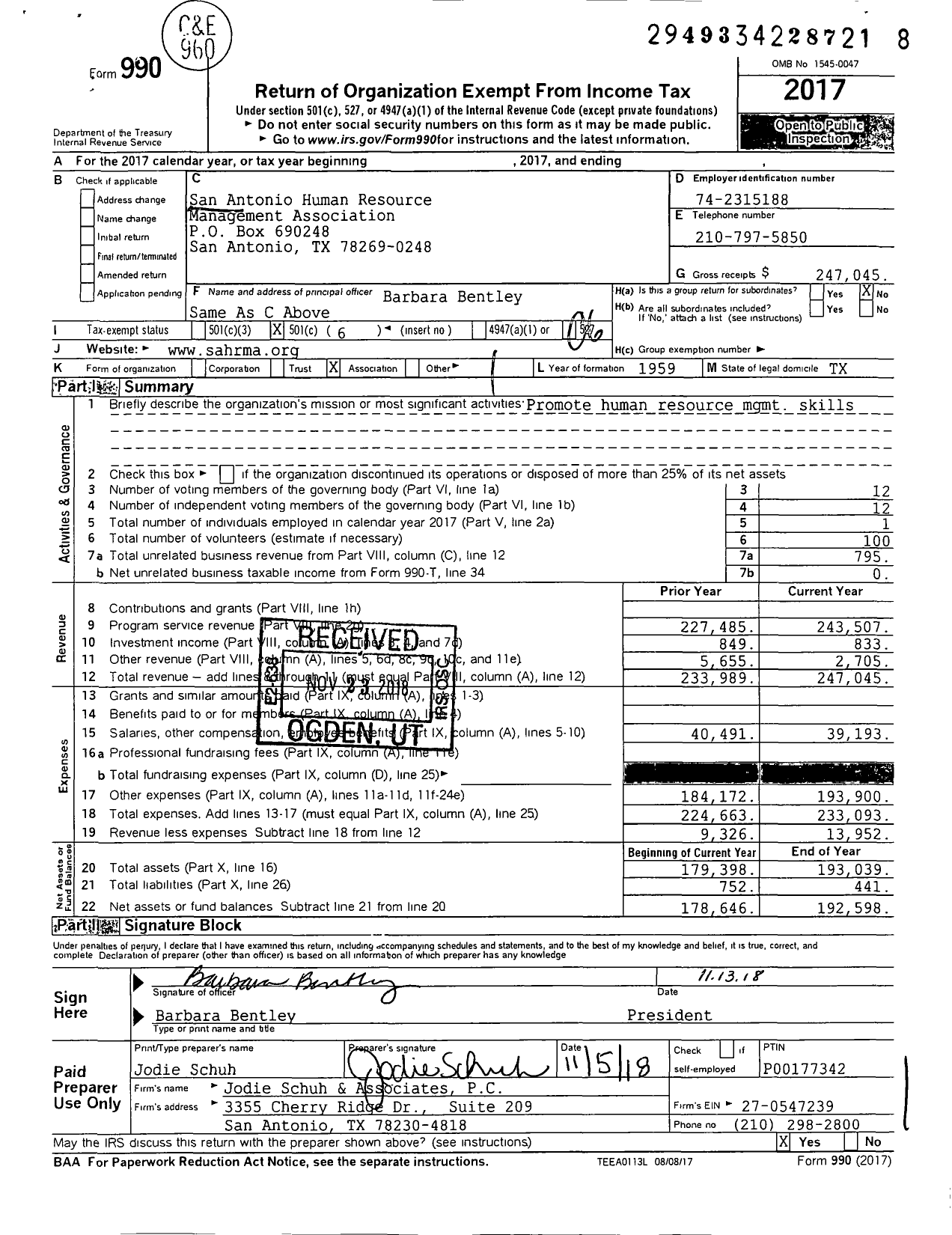 Image of first page of 2017 Form 990O for San Antonio Human Resource Management Association