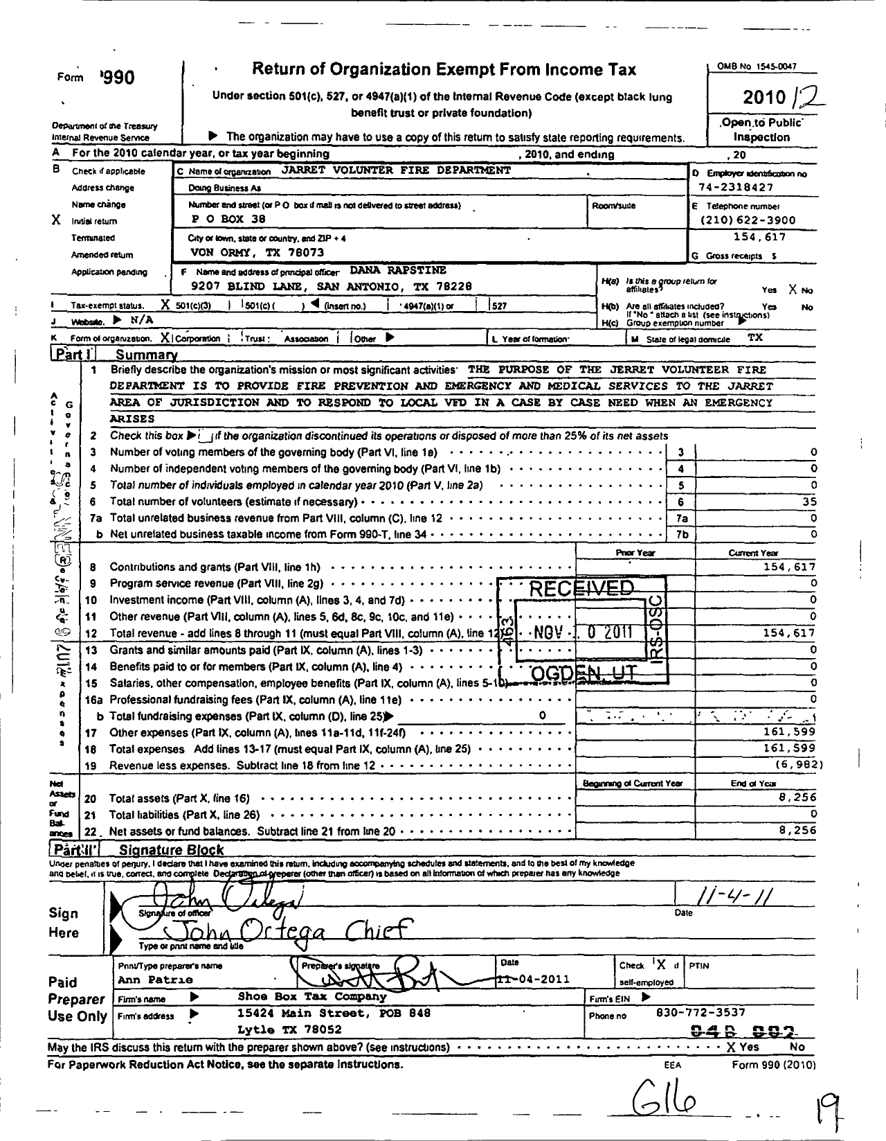 Image of first page of 2010 Form 990 for Jarret Volunteer Fire Department