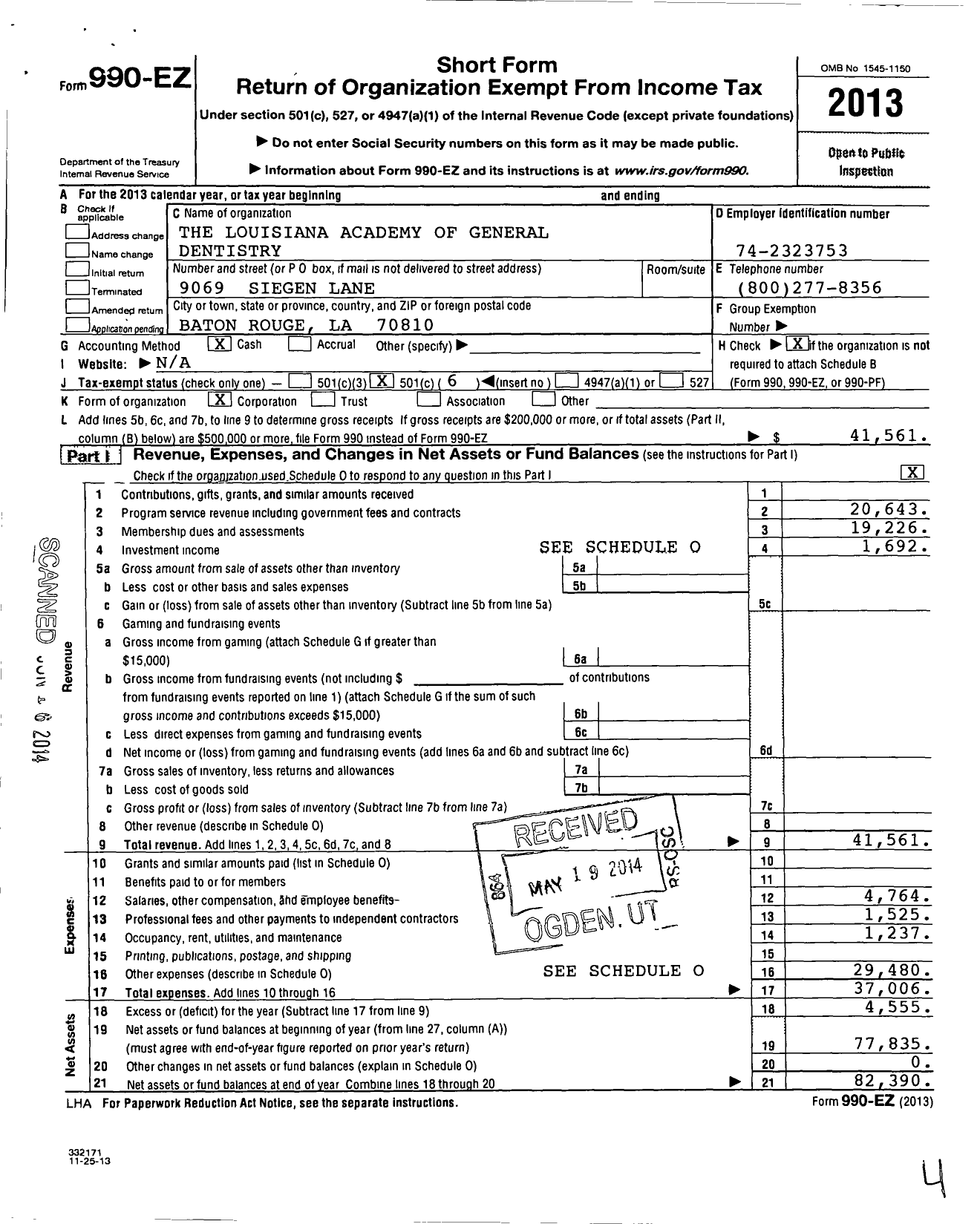 Image of first page of 2013 Form 990EO for The Louisiana Academy of General Dentistry