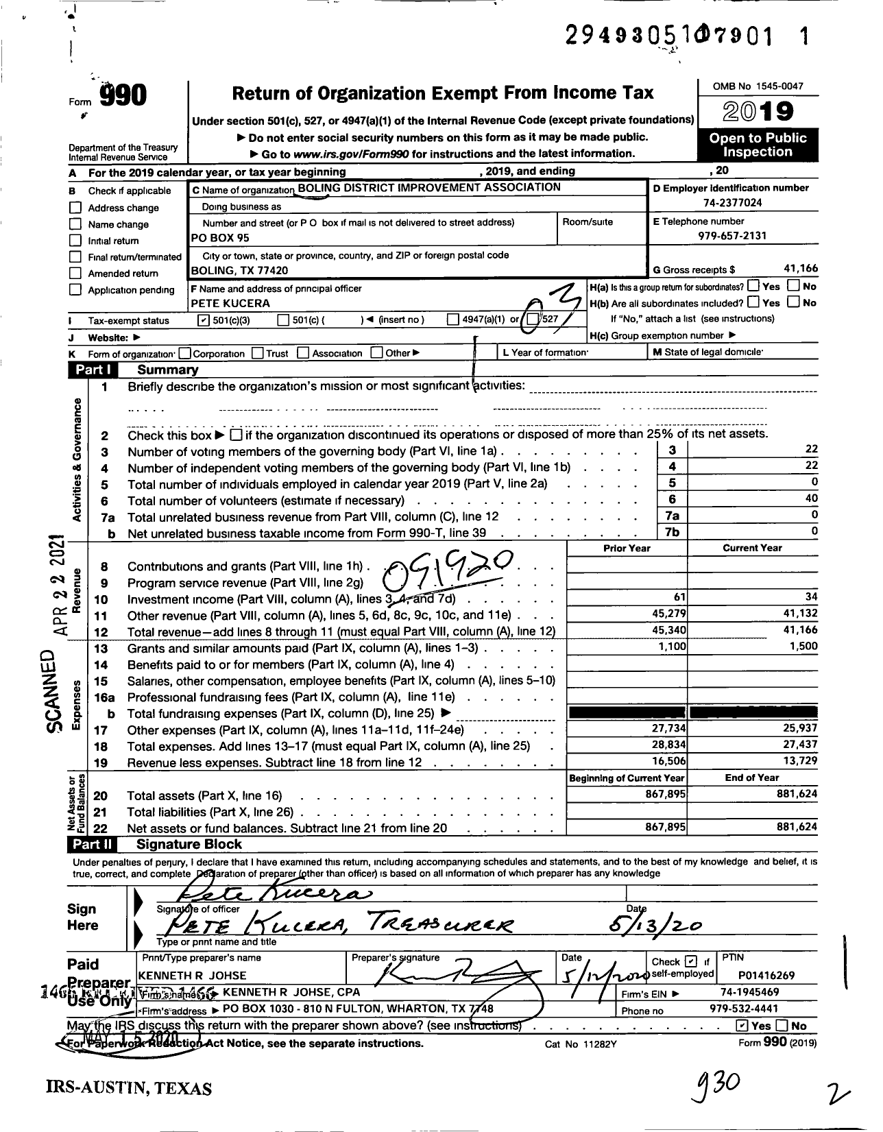 Image of first page of 2019 Form 990 for Boling District Improvement Association