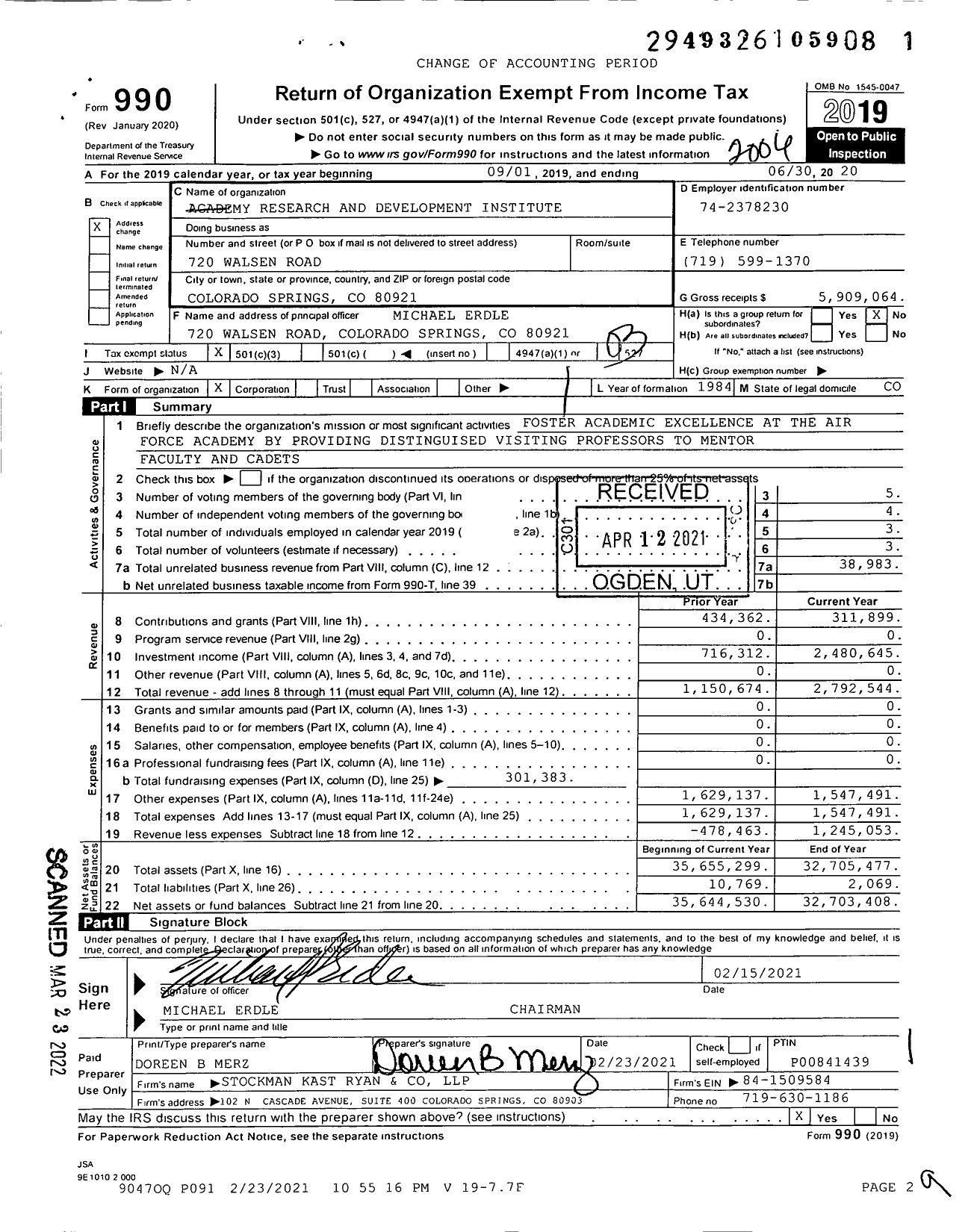Image of first page of 2019 Form 990 for Academy Research and Development Institute